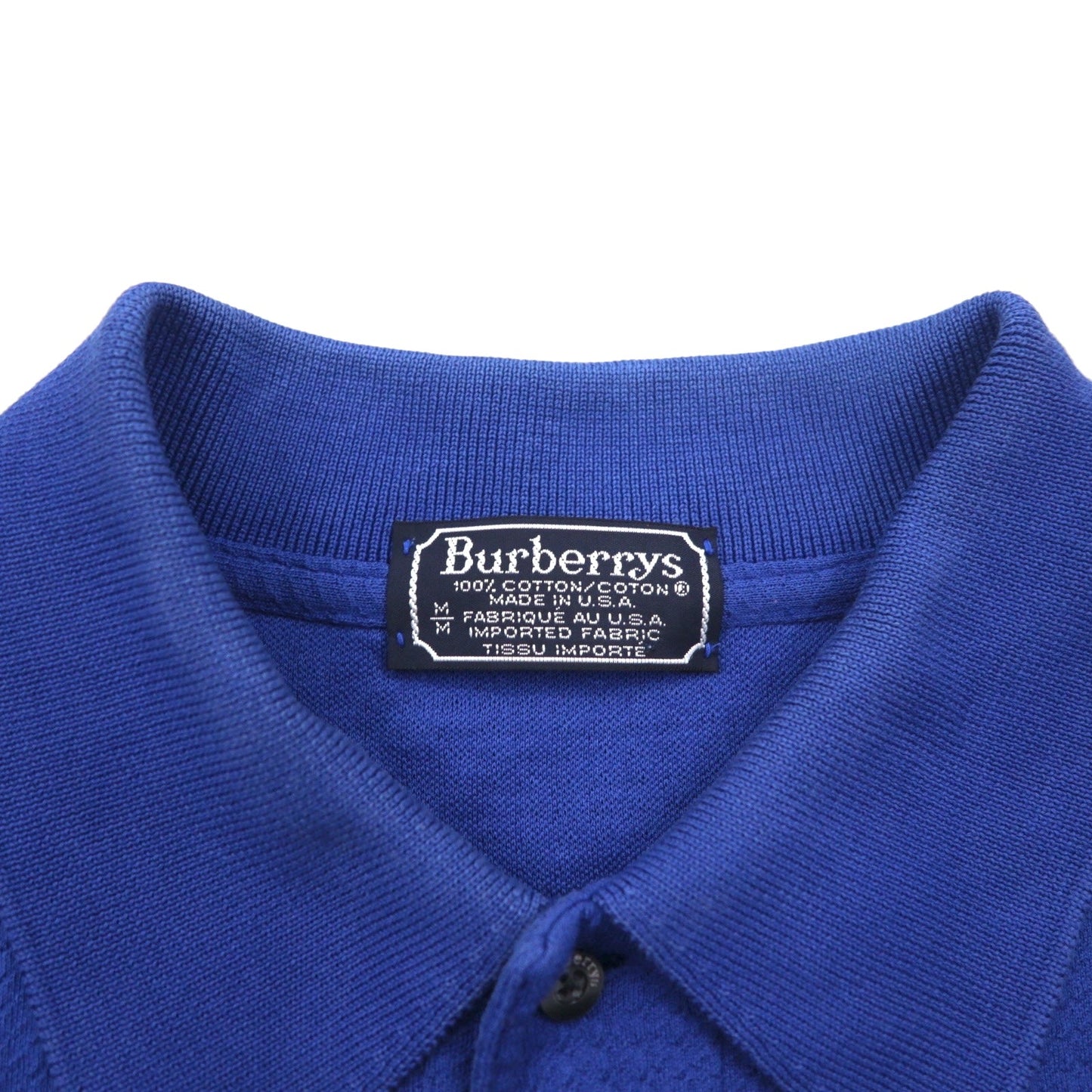 Burberrys USA製 ジャガード ポロシャツ M ブルー コットン ワンポイントロゴ刺繍