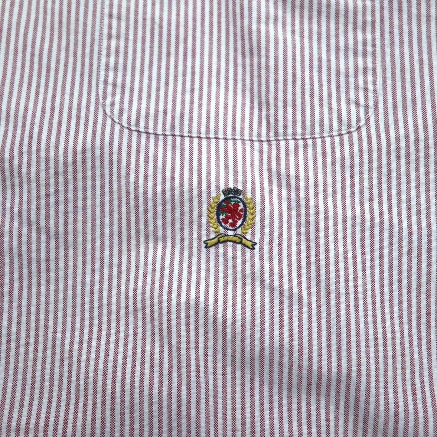 TOMMY HILFIGER バンドカラー オックスフォードシャツ XL ピンク ホワイト コットン ストライプ