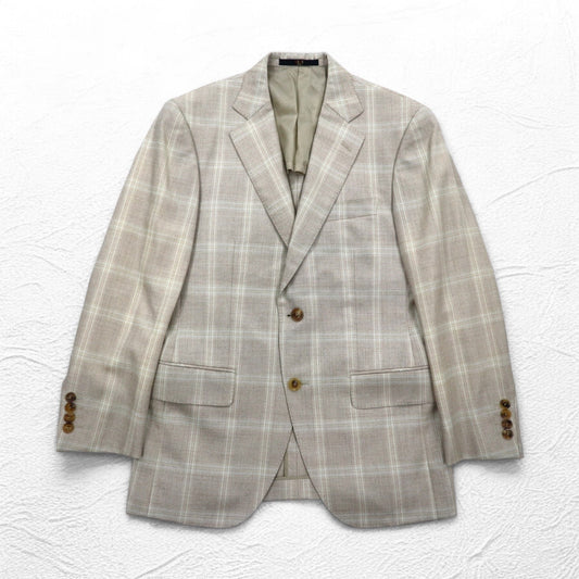 DAKS シルク混 2B テーラードジャケット スーツ M ベージュ チェック ウール 日本製