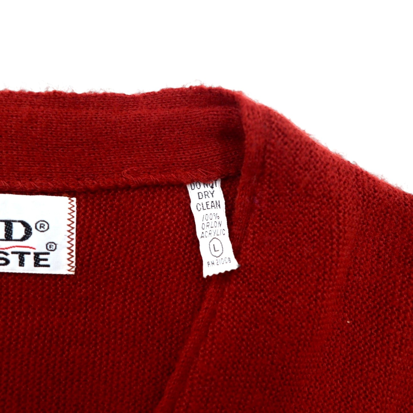 IZOD LACOSTE 70年代 糸巻きタグ アクリルニット カーディガン L レッド ワンポイントロゴ