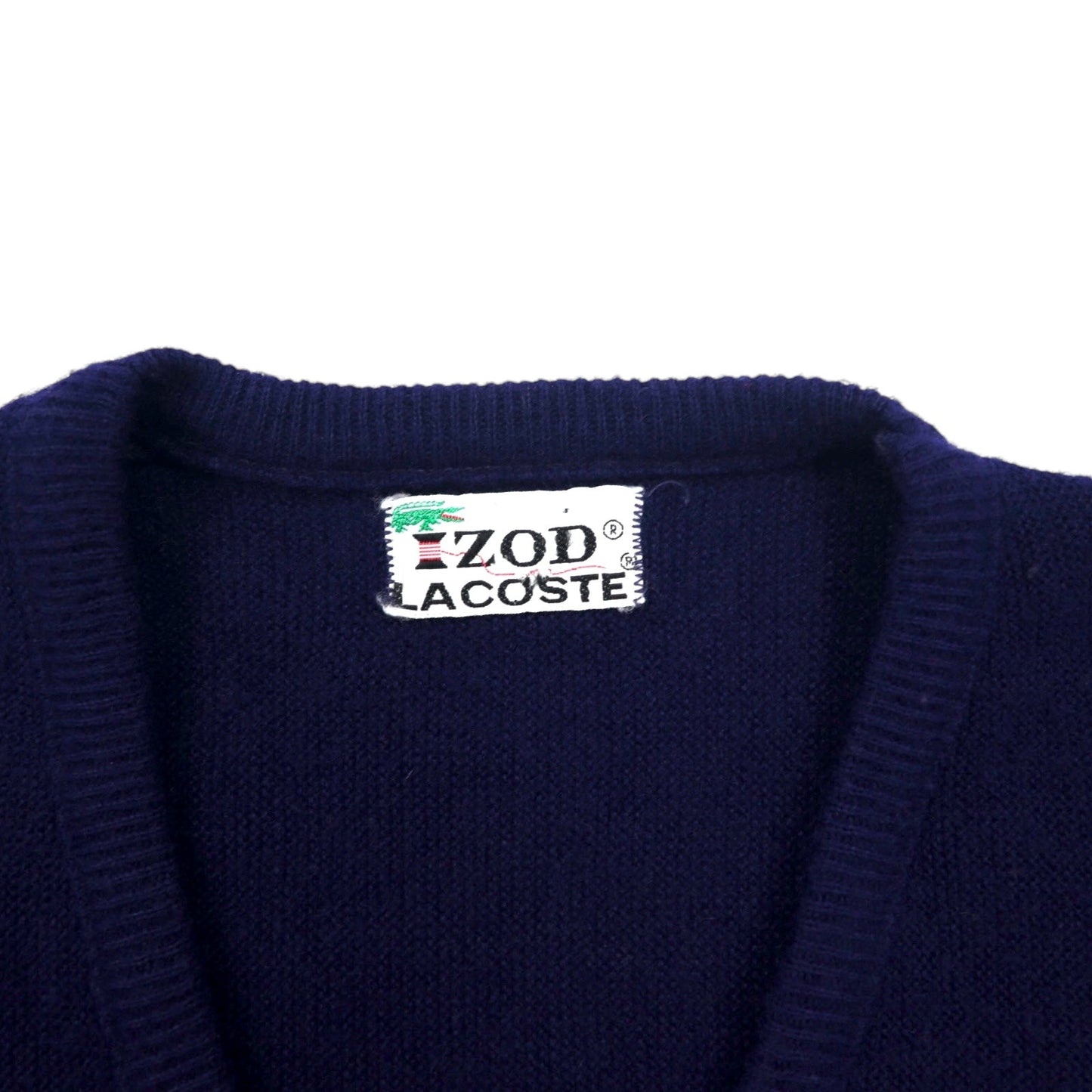 IZOD LACOSTE 70年代 糸巻きタグ Vネック アクリルニット セーター L ネイビー ワンポイントロゴ