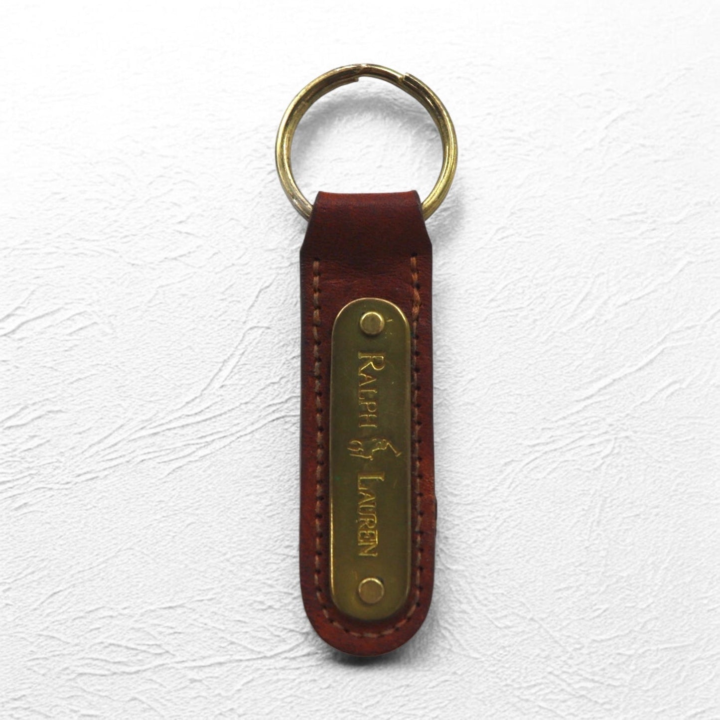 RALPH LAUREN USA製 レザー キーリング キーホルダー ブラウン メタルプレート 未使用品