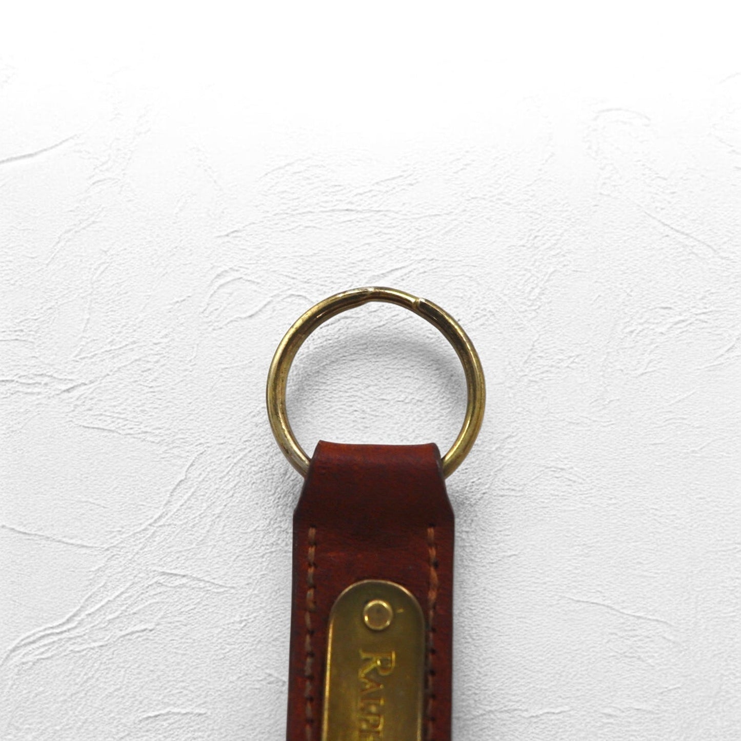 RALPH LAUREN USA製 レザー キーリング キーホルダー ブラウン メタルプレート 未使用品