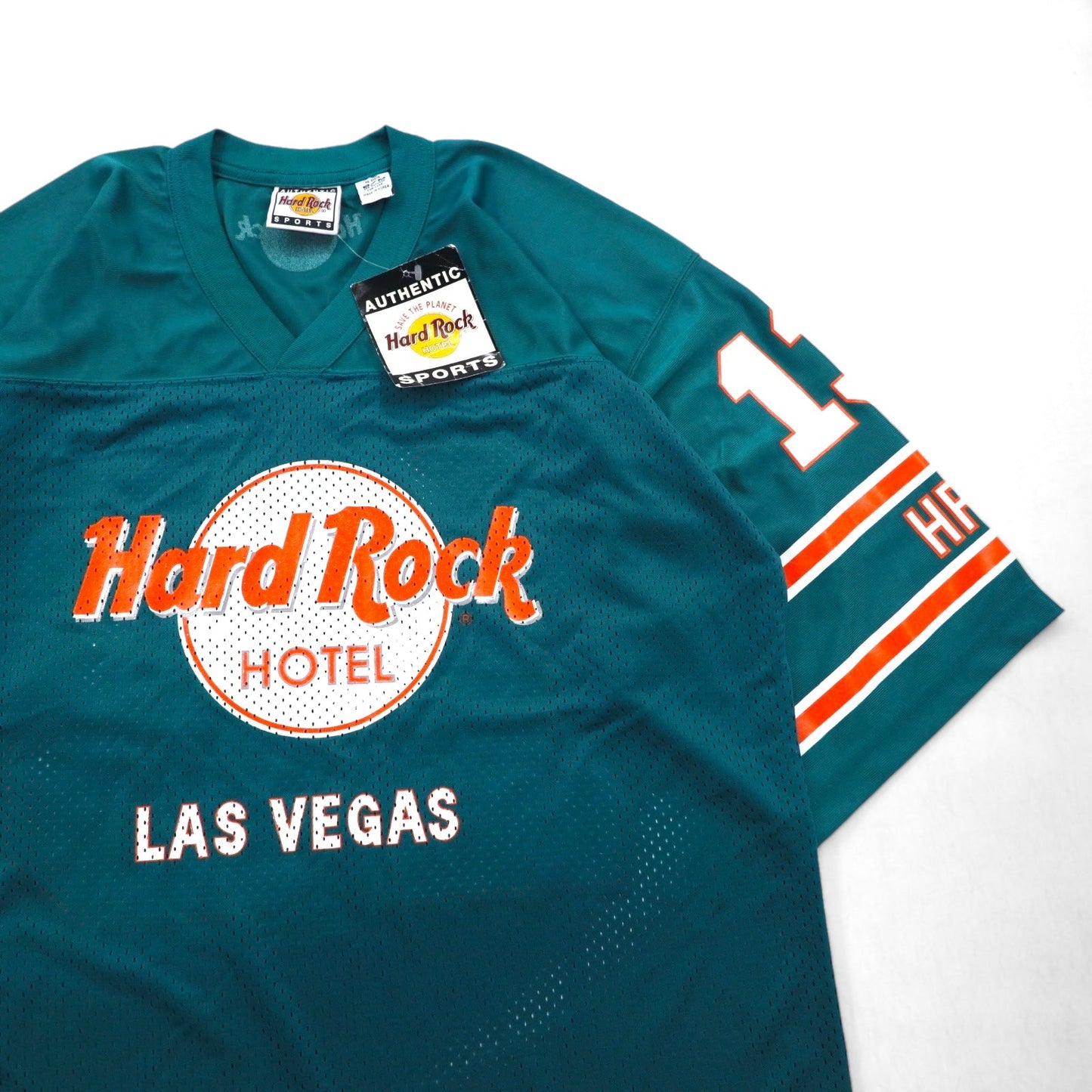 Hard Rock HOTEL 90年代 ゲームシャツ L グリーン ナイロン ロゴプリント ナンバリング デッドストック 未使用品