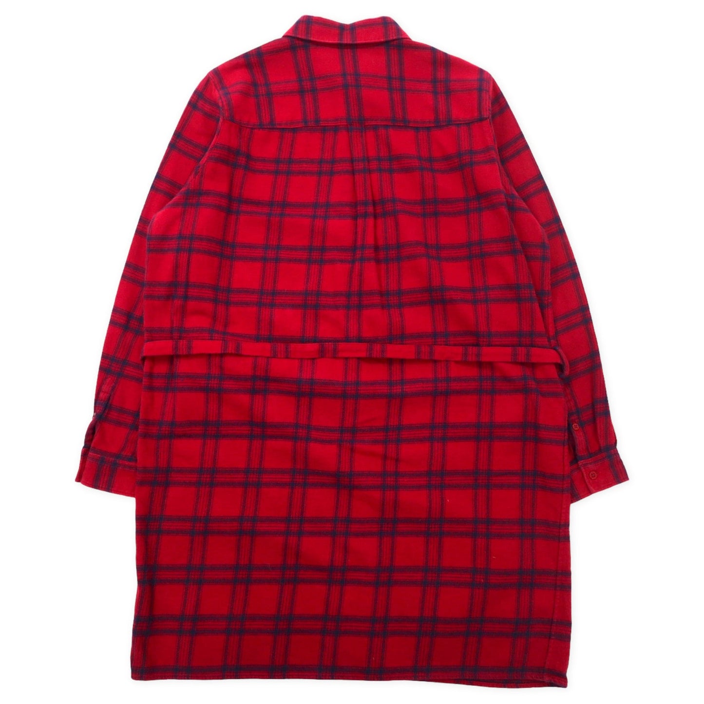 LACOSTE シャツワンピース ガウン 長袖チェックシャツドレス 40 レッド チェック コットン EF804E