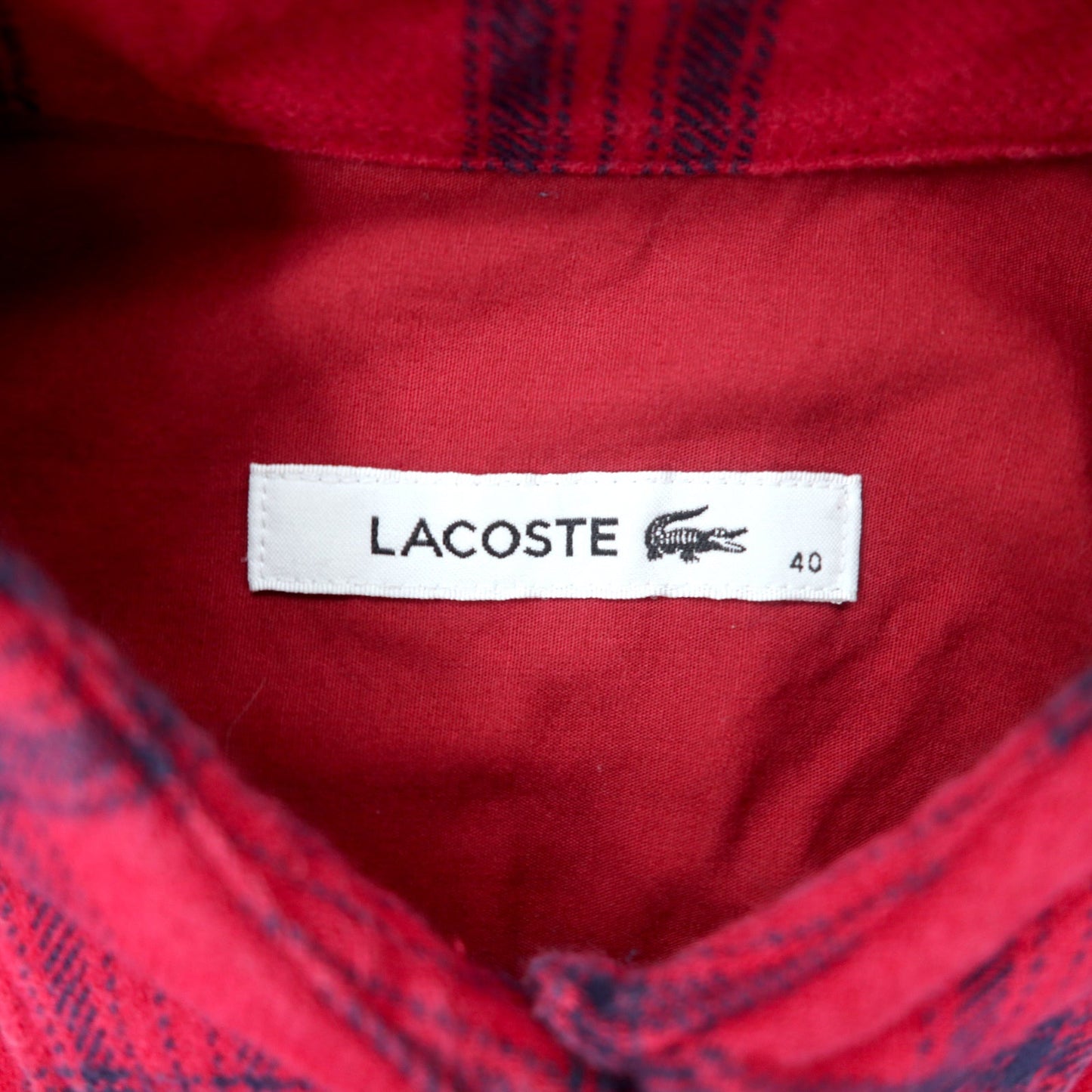 LACOSTE シャツワンピース ガウン 長袖チェックシャツドレス 40 レッド チェック コットン EF804E