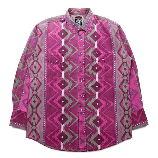 Vintage 90s Native Western Shirt KARMAN ネイティブ柄 ウエスタンシャツ XL コットン 総柄