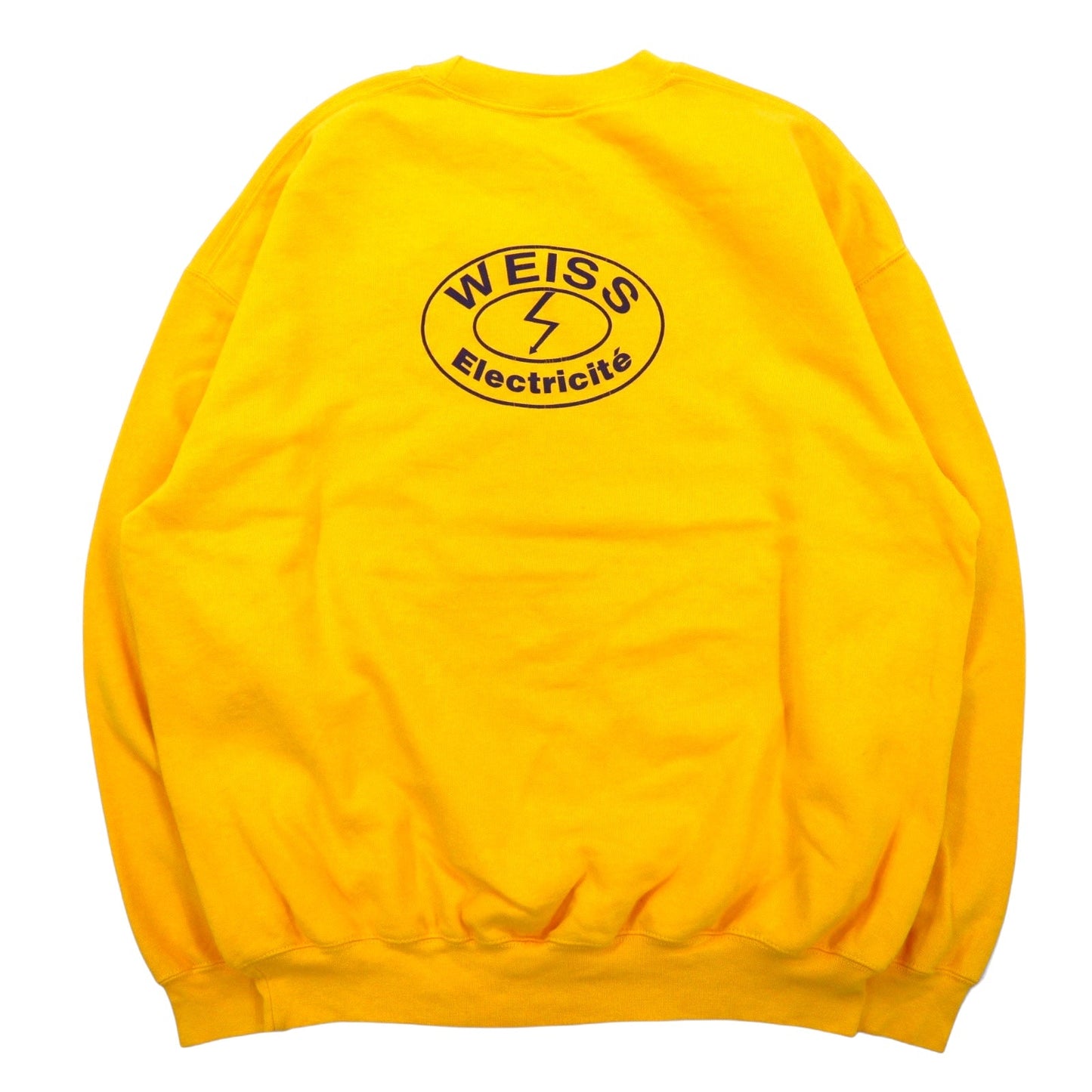 FRUIT OF THE LOOM モロッコ製 ヨーロッパライン クルーネック スウェット XXL イエロー コットン 裏起毛 WEISS Electricite バックプリント