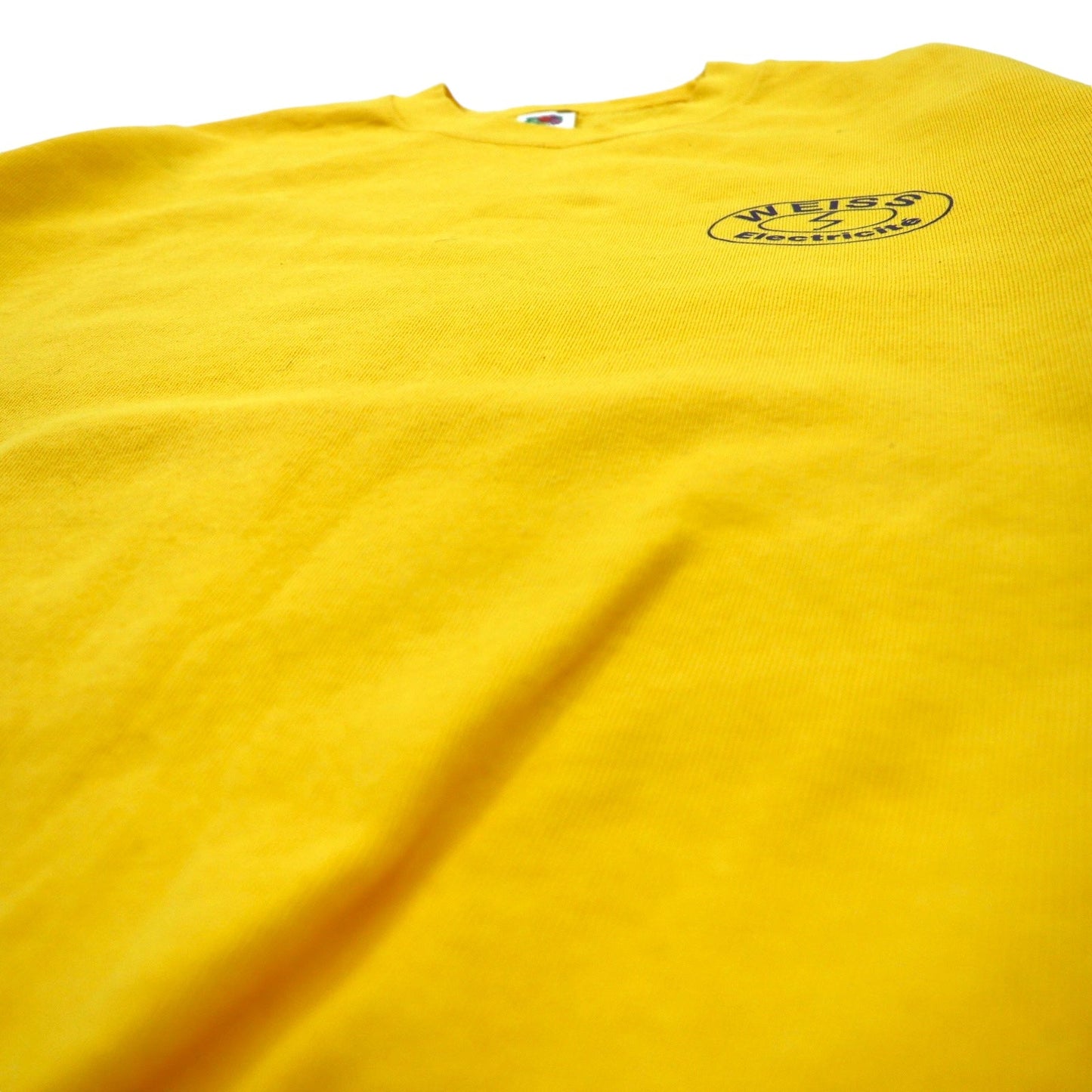 FRUIT OF THE LOOM モロッコ製 ヨーロッパライン クルーネック スウェット XXL イエロー コットン 裏起毛 WEISS Electricite バックプリント
