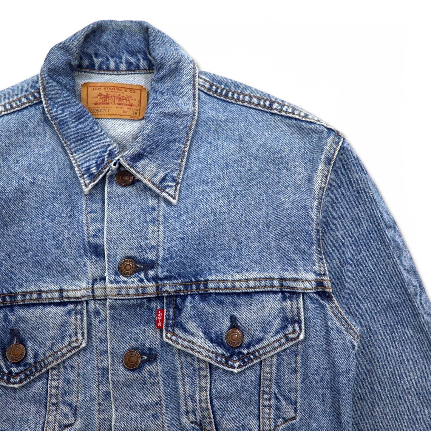 Levi's 90年代 USA製 デニムジャケット 4thタイプ Gジャン S インディゴ ブルー アイスウォッシュ 70505-0217 ボタン裏527