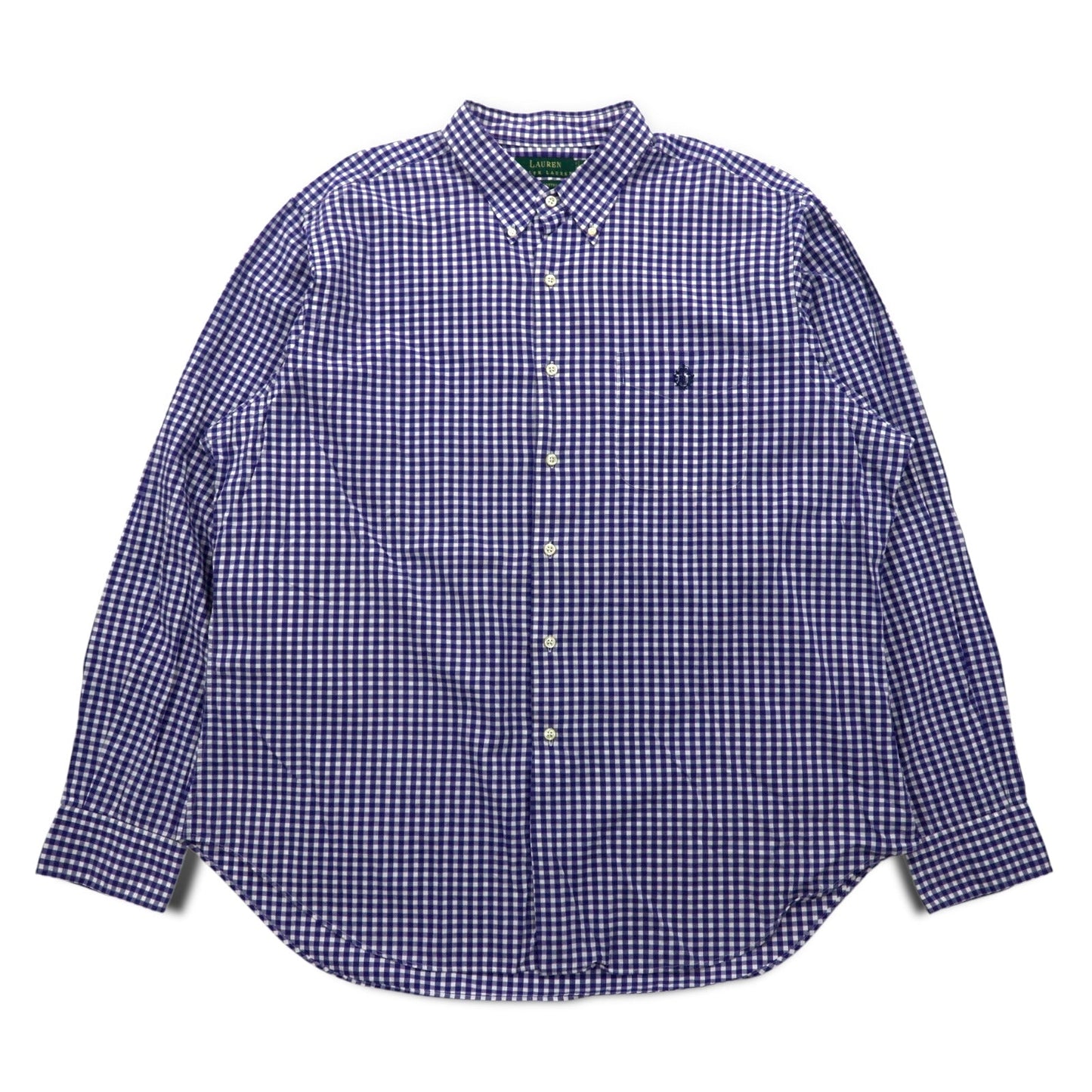 LAUREN RALPH LAUREN 90年代 ギンガムチェック ボタンダウンシャツ XL ブルー ビッグサイズ スリランカ製