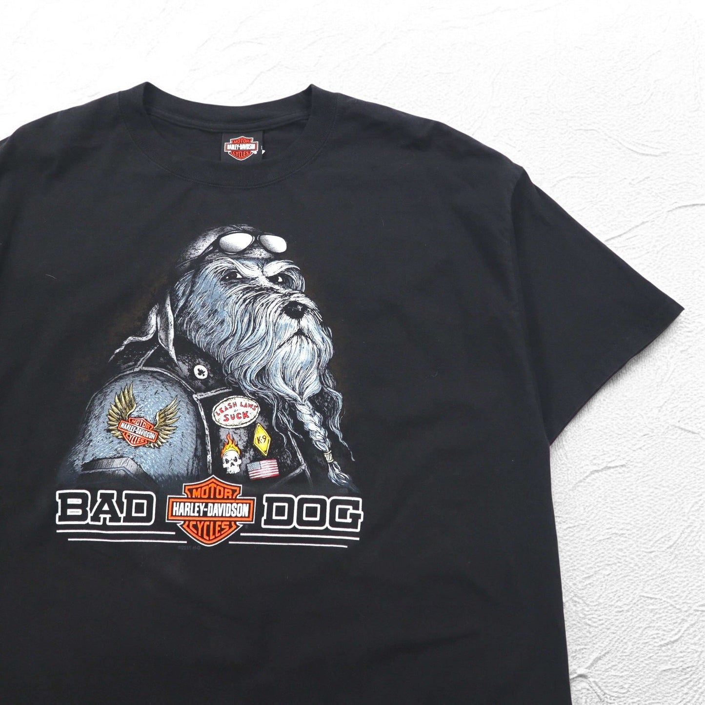 HARLEY DAVIDSON 両面プリント Tシャツ XL ブラック コットン BAD DOG