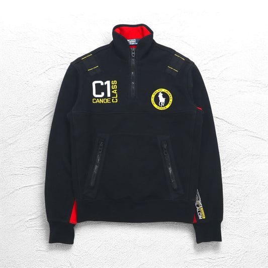 Polo by Ralph Lauren リバースウィーブ ハーフジップスウェット M ブラック 裏地フリース TALONジップ C1 CANOE ワッペン