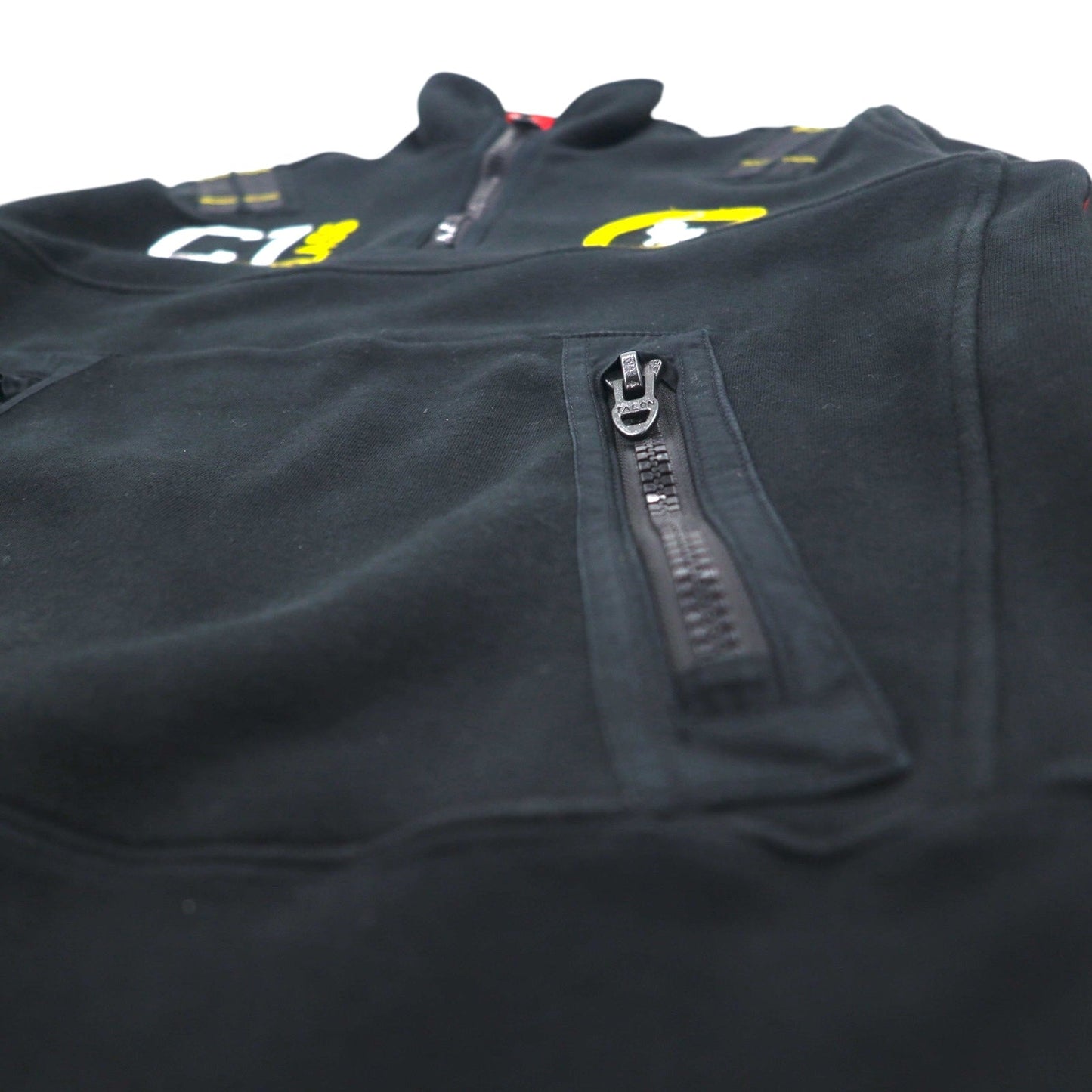 Polo by Ralph Lauren リバースウィーブ ハーフジップスウェット M ブラック 裏地フリース TALONジップ C1 CANOE ワッペン