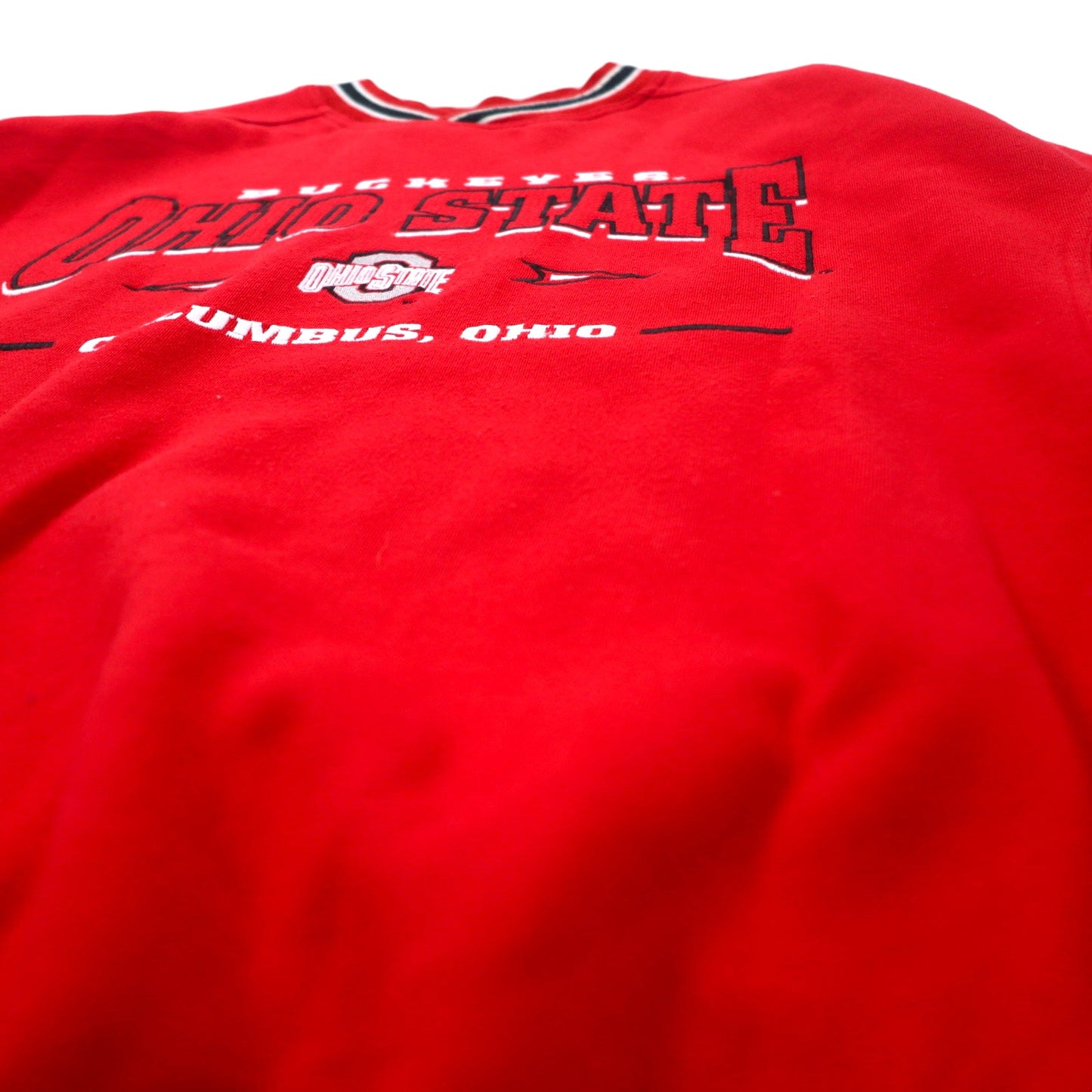 Lee SPORT 90年代 カレッジ刺繍 リブライン スウェット L レッド コットン ポリエステル 裏起毛 NCAA OHIO STATE BUCKEYES フットボール ビッグサイズ