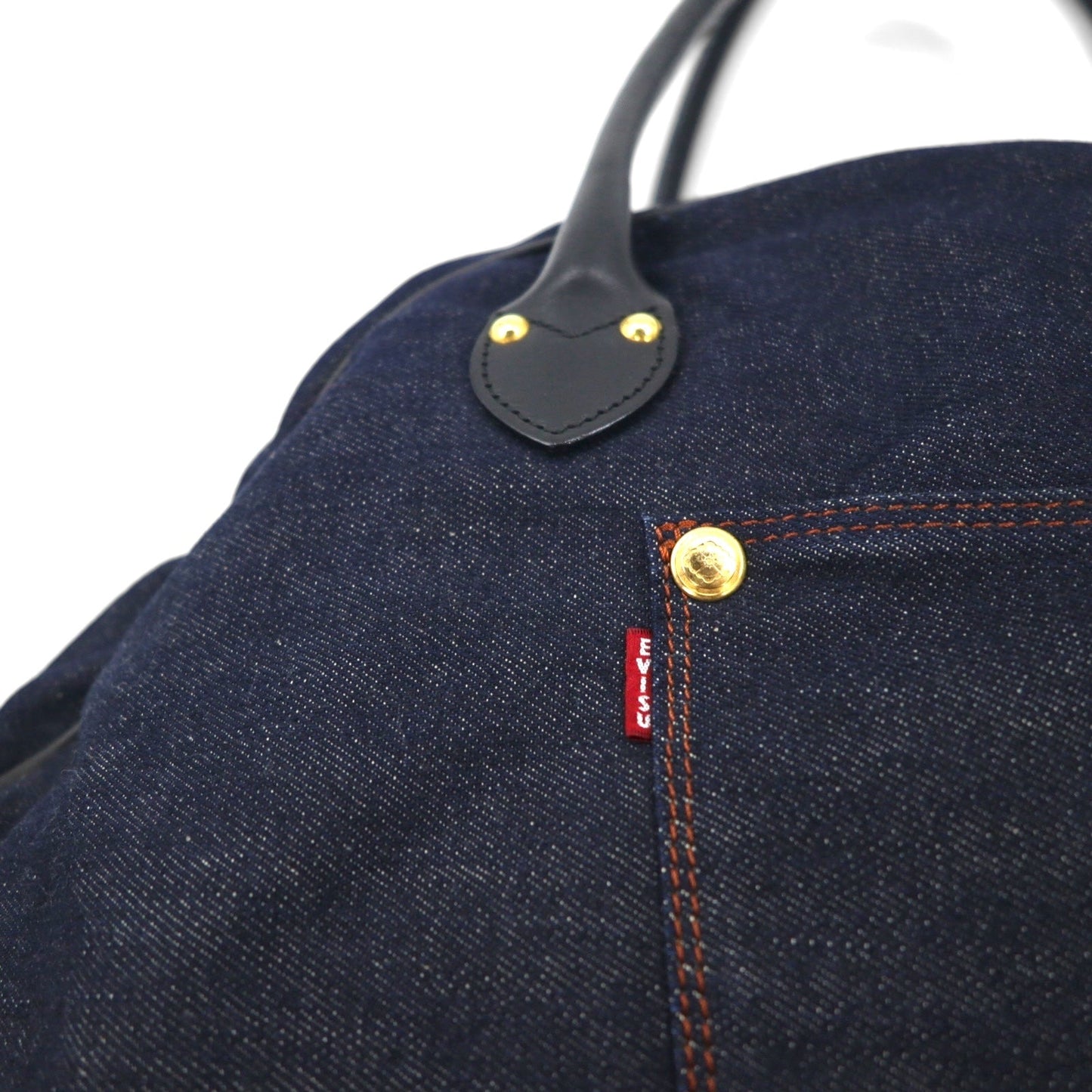 EVISU レザーハンドル デニム ボストンバッグ ハンドバッグ インディゴ ブルー 濃紺 ポケット