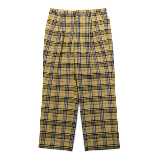 DAKS タック ワイド スラックスパンツ M ベージュ チェック ウール 日本製