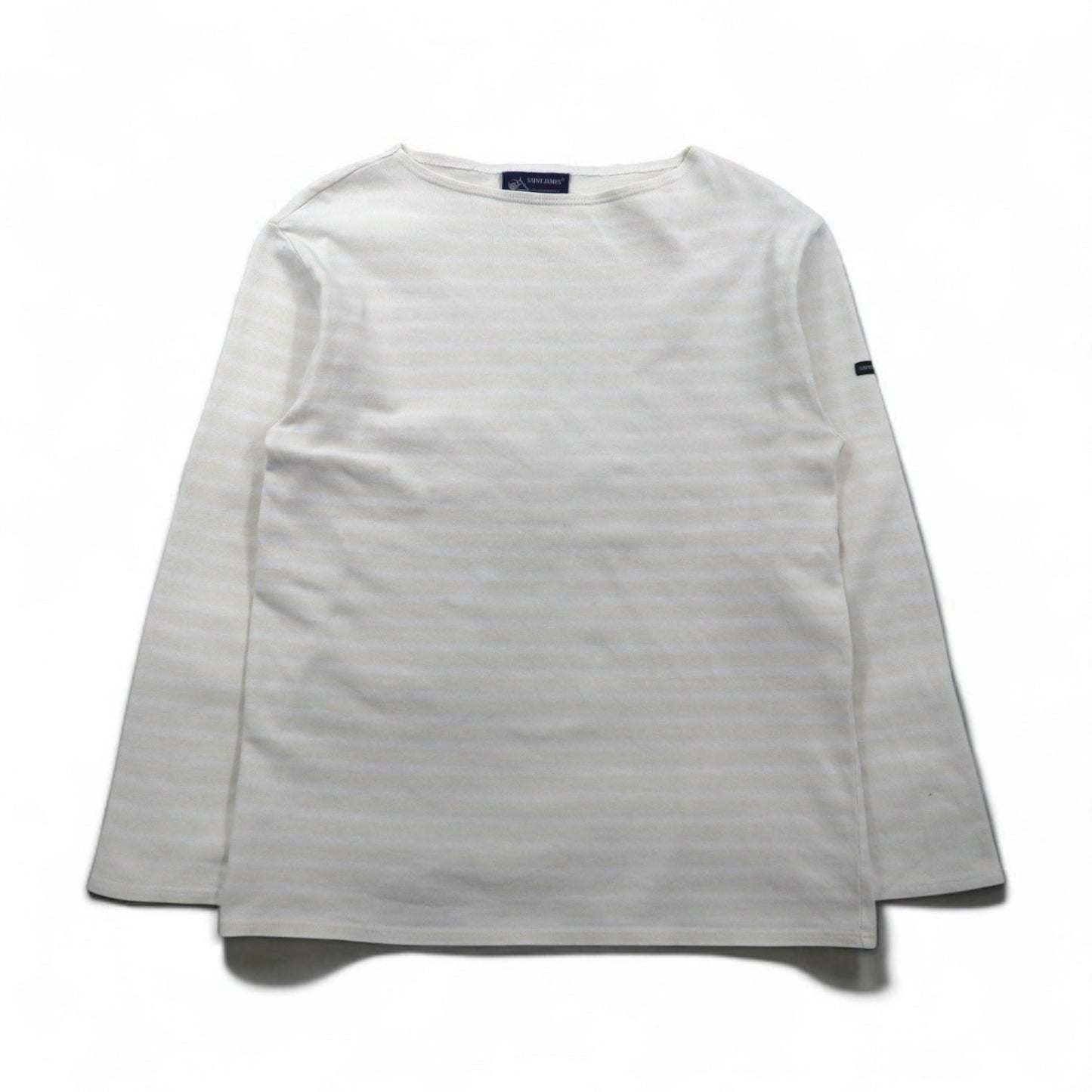 SAINT JAMES ボーダー バスクシャツ ロングスリーブ Tシャツ L ホワイト ベージュ ボートネック フランス製