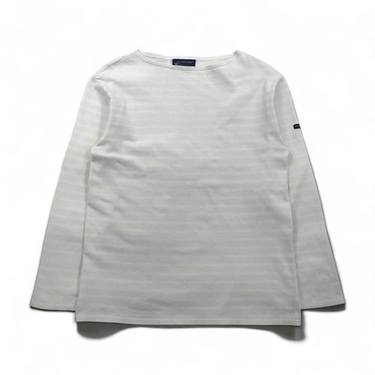 SAINT JAMES ボーダー バスクシャツ ロングスリーブ Tシャツ L ホワイト ベージュ ボートネック フランス製