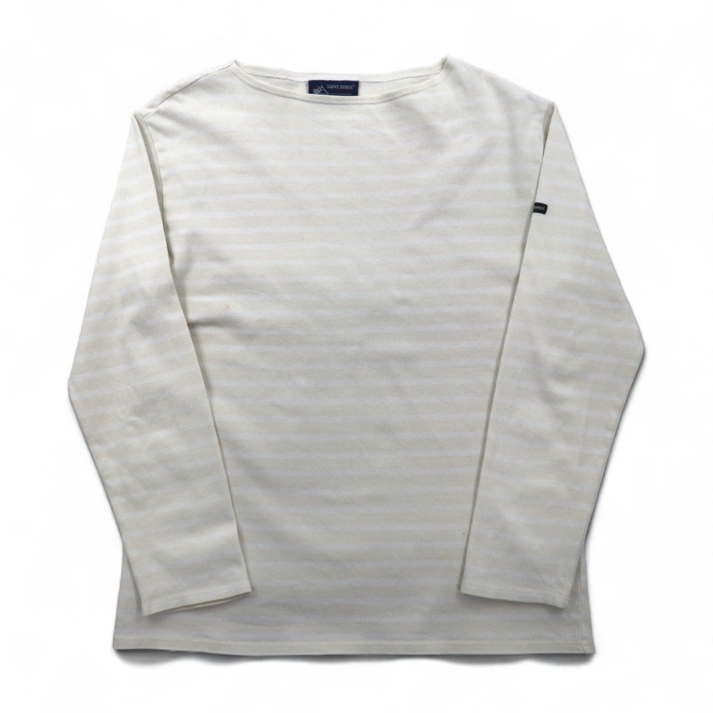 SAINT JAMES ボーダー バスクシャツ ロングスリーブ Tシャツ L ホワイト ベージュ ボートネック フランス製