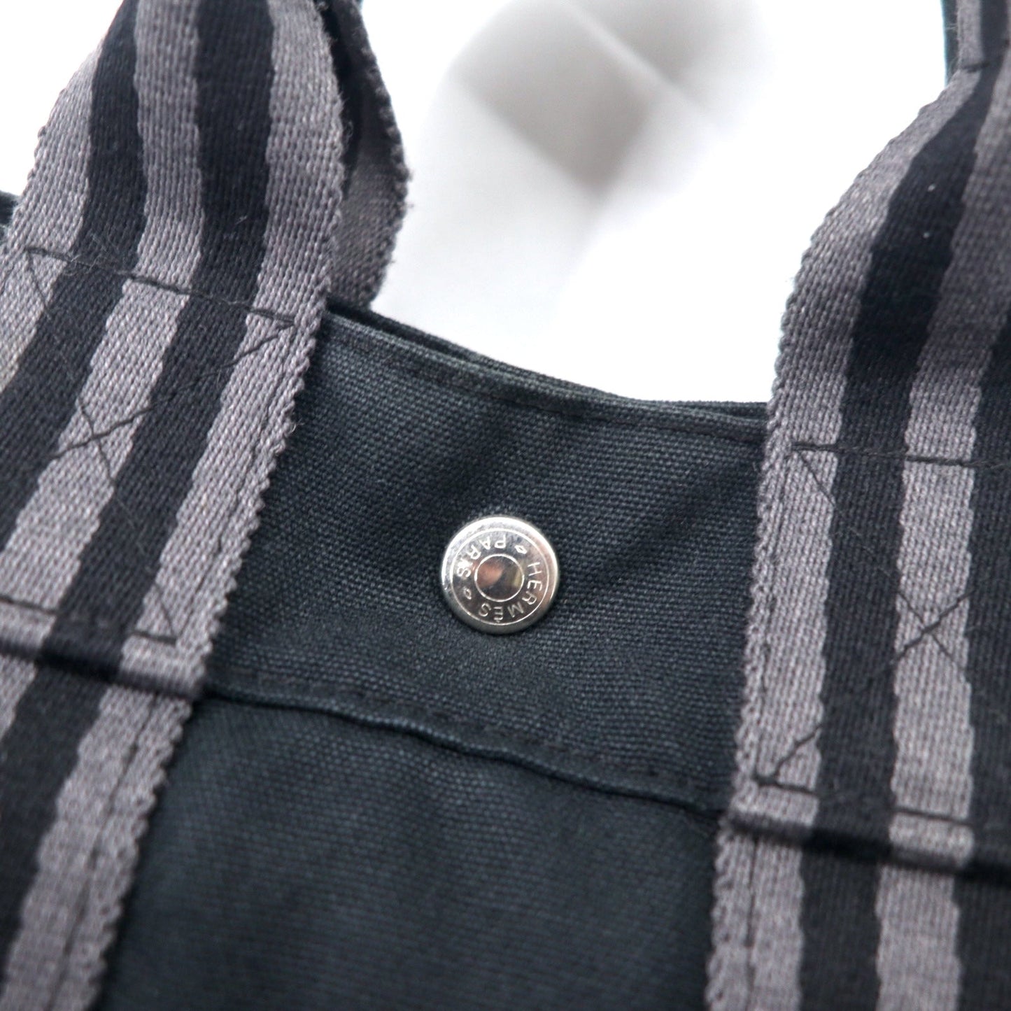 HERMES フランス製 フールトゥ PM トートバッグ ハンドバッグ ブラック コットン キャンバス