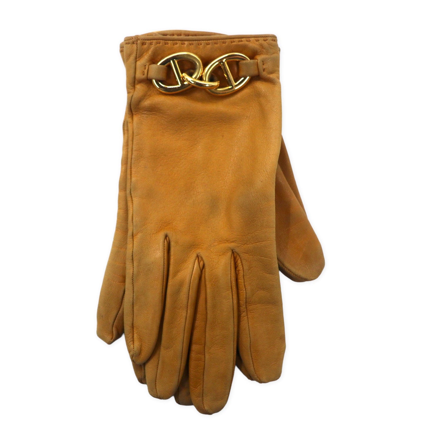 HERMES フランス製 シェーヌダンクル レザーグローブ 手袋 6 1/2 ベージュ