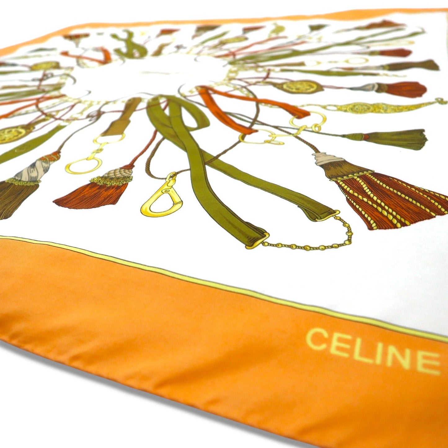 CELINE オールド 大判 スカーフ ゴールド 総柄 チェーン