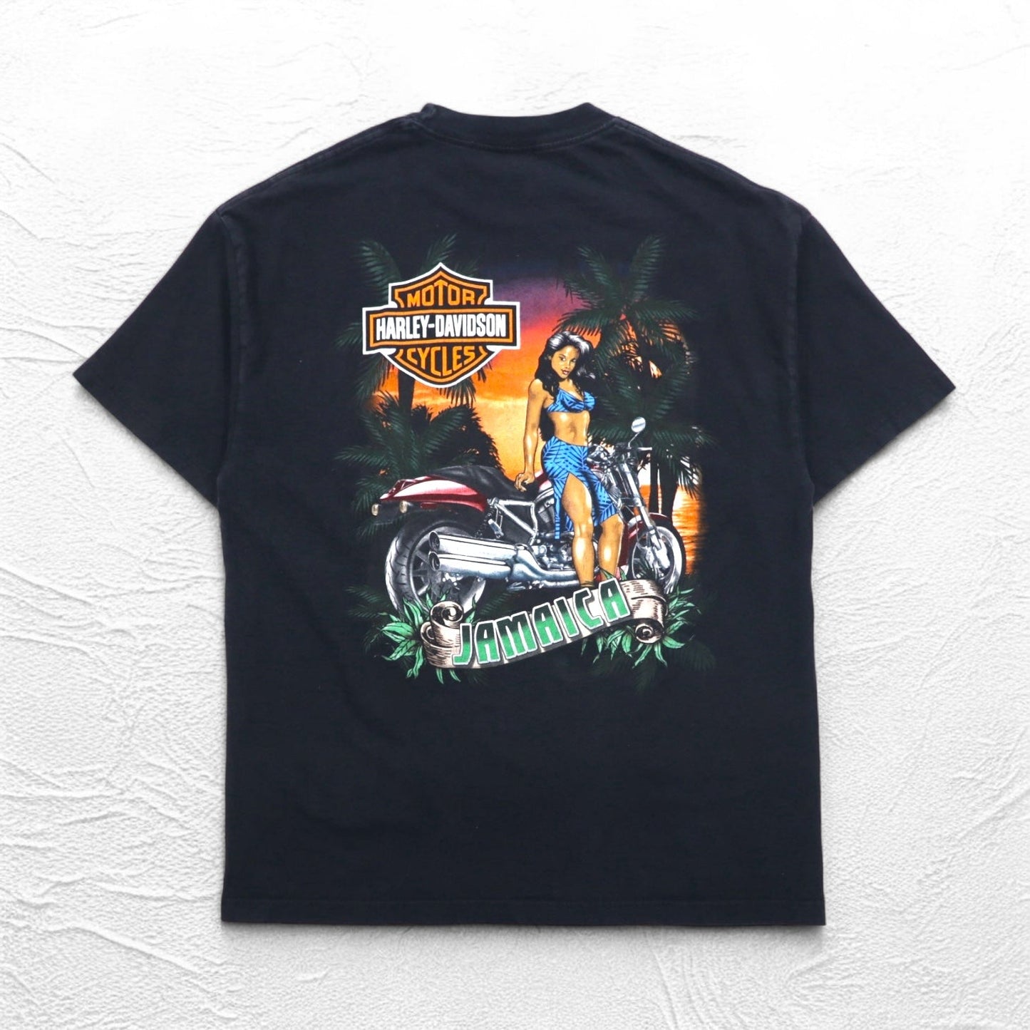 HARLEY DAVIDSON ジャマイカ JAMAICA バックプリント Tシャツ XL ブラック ピンナップガール