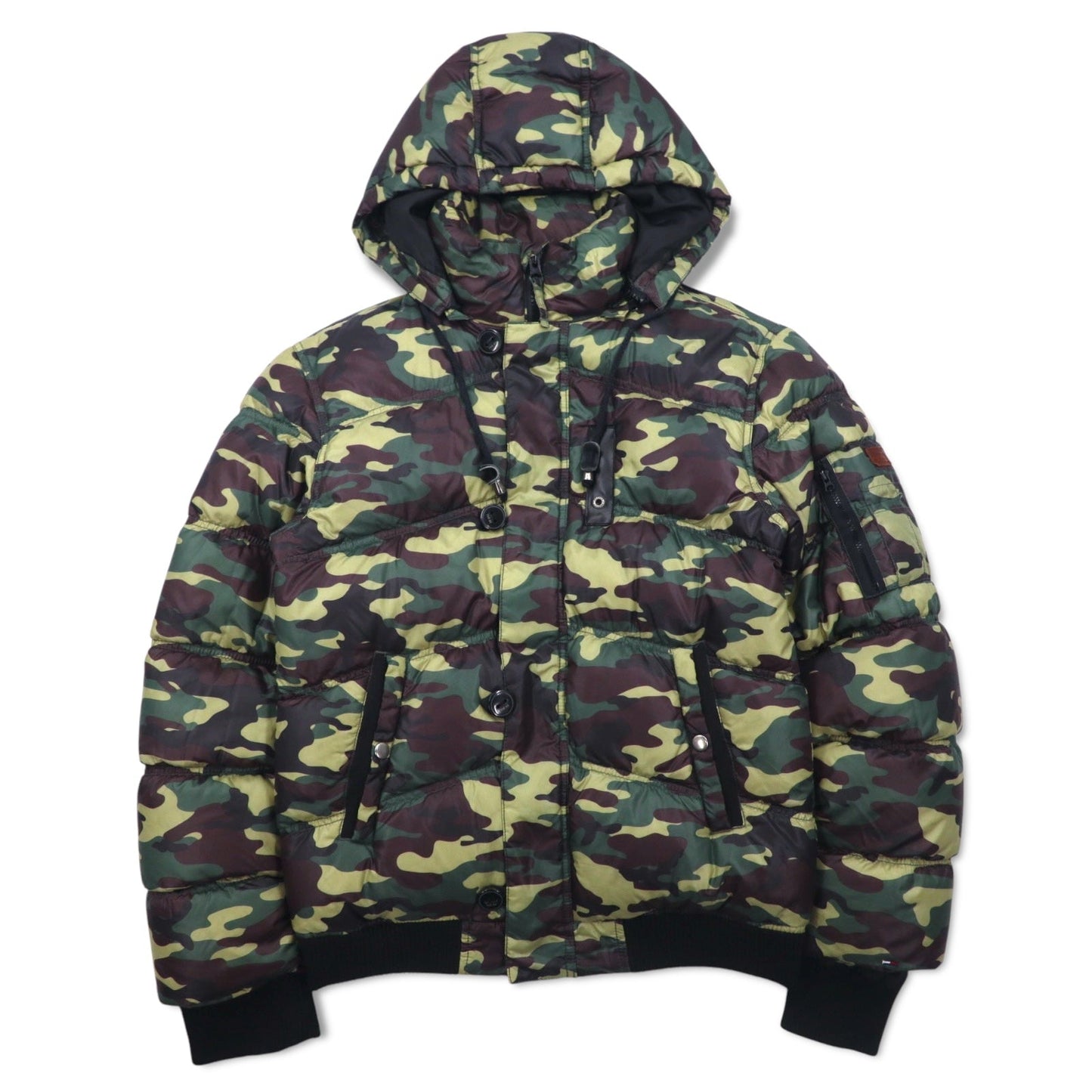 HILFIGER DENIM カモフラ ダウンジャケット M カーキ ポリエステル フード着脱式