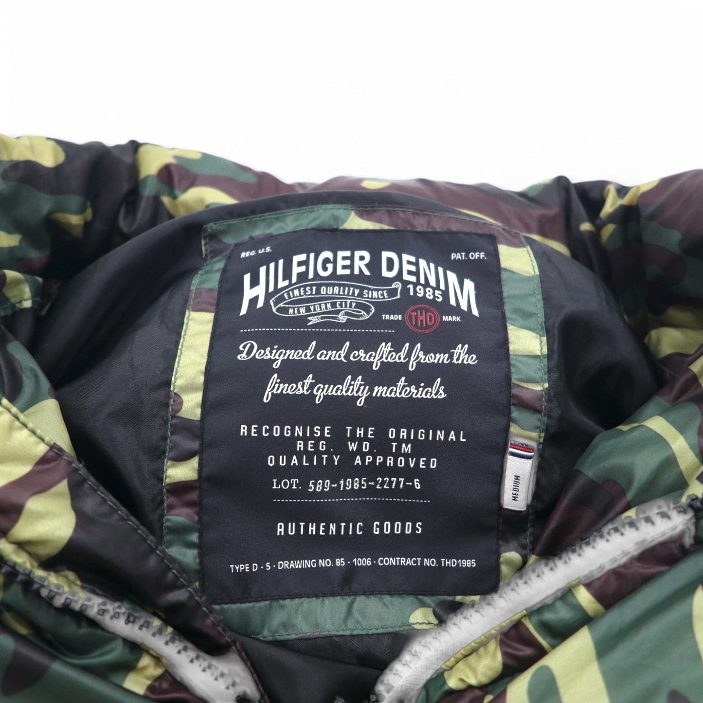 HILFIGER DENIM カモフラ ダウンジャケット M カーキ ポリエステル フード着脱式