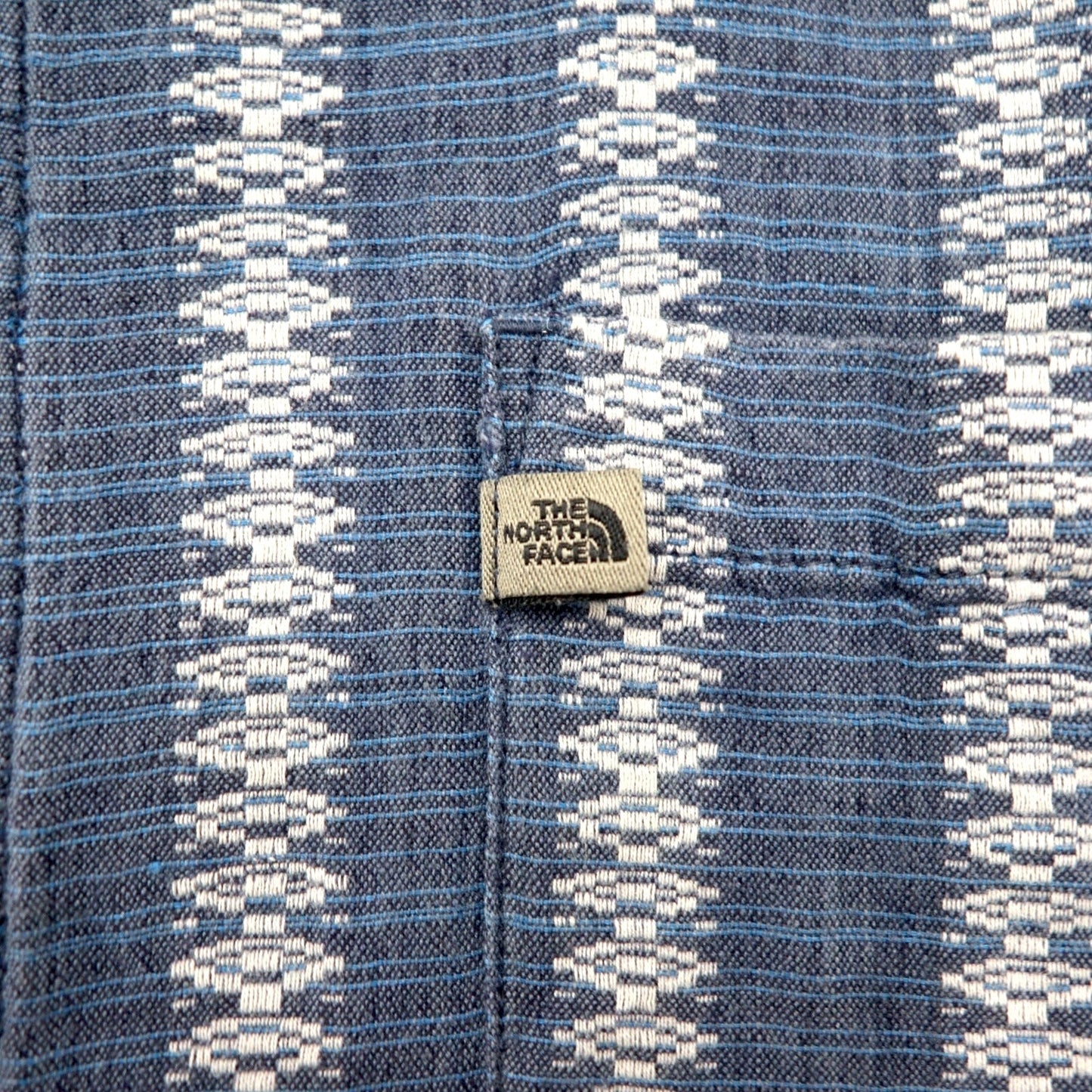 THE NORTH FACE A5シリーズ 半袖 ジャガード リネン シャツ L ブルー コットン 総柄 ストライプ AYD3