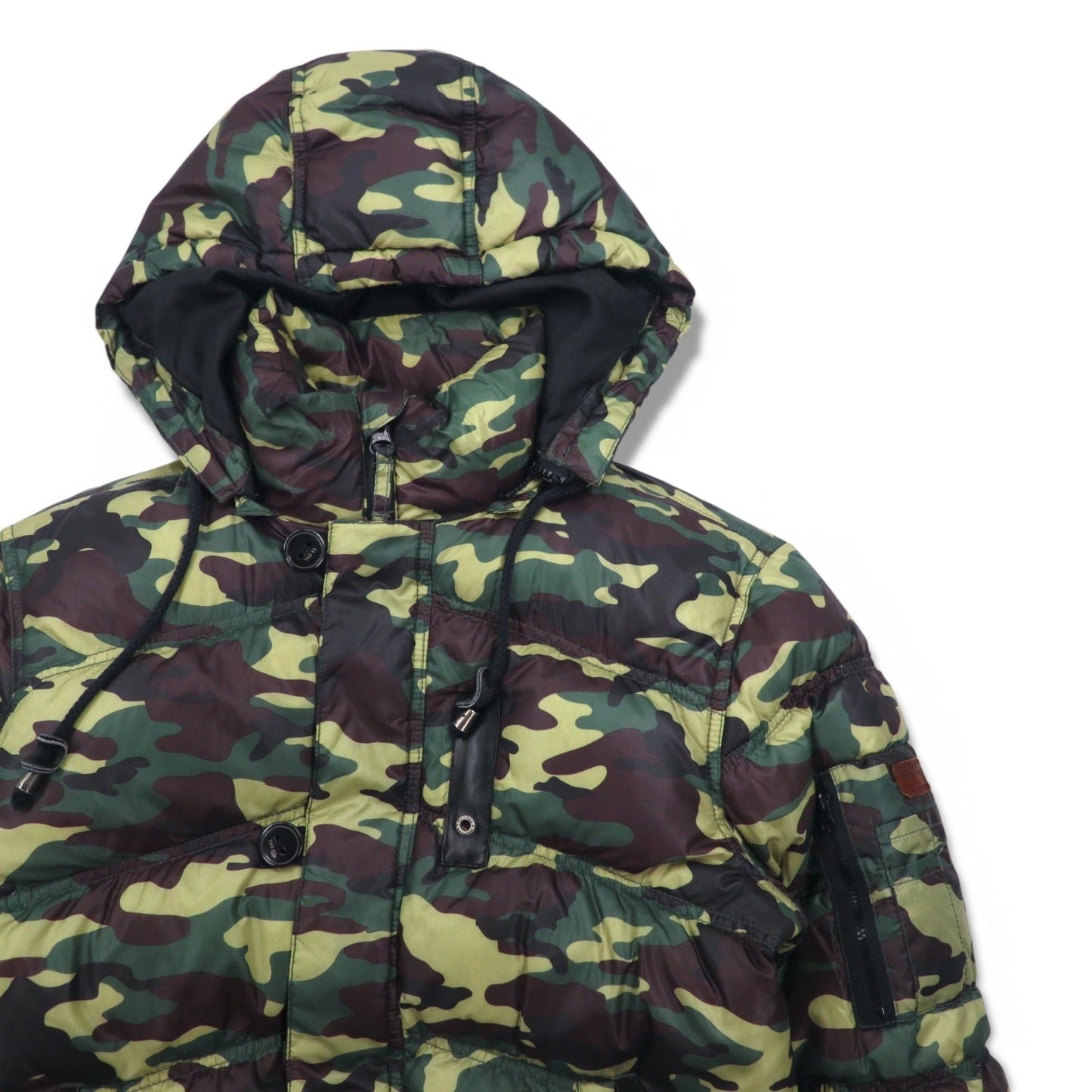 HILFIGER DENIM カモフラ ダウンジャケット M カーキ ポリエステル フード着脱式