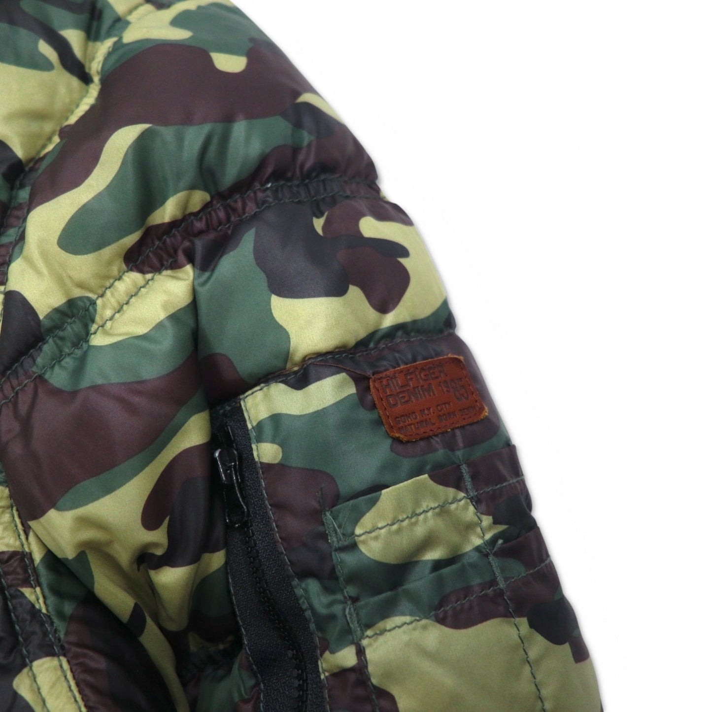 HILFIGER DENIM カモフラ ダウンジャケット M カーキ ポリエステル フード着脱式