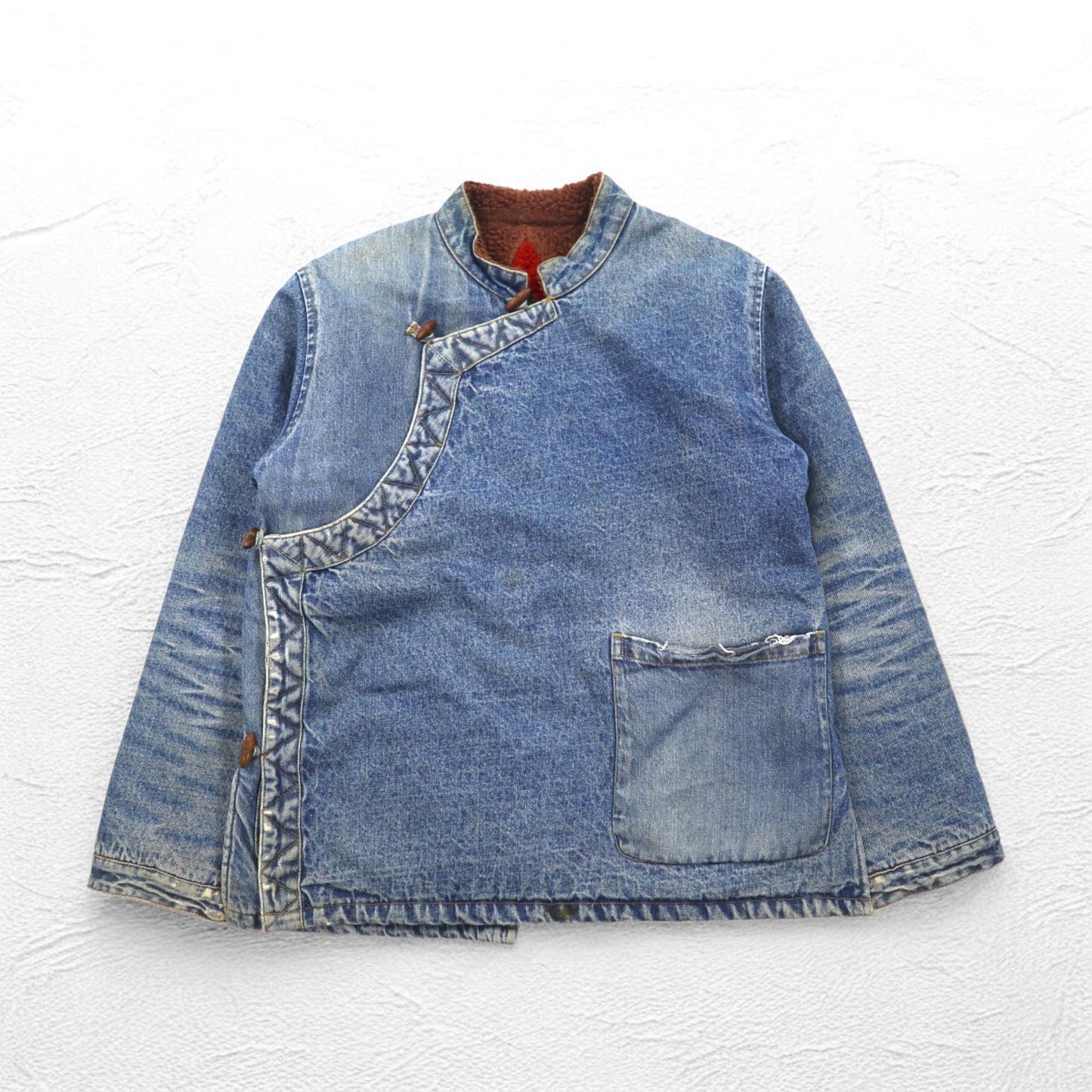 MASH × Phatee チベタンジャケット リバーシブル 作務衣 ボア デニムジャケット M ブルー ブラウン
