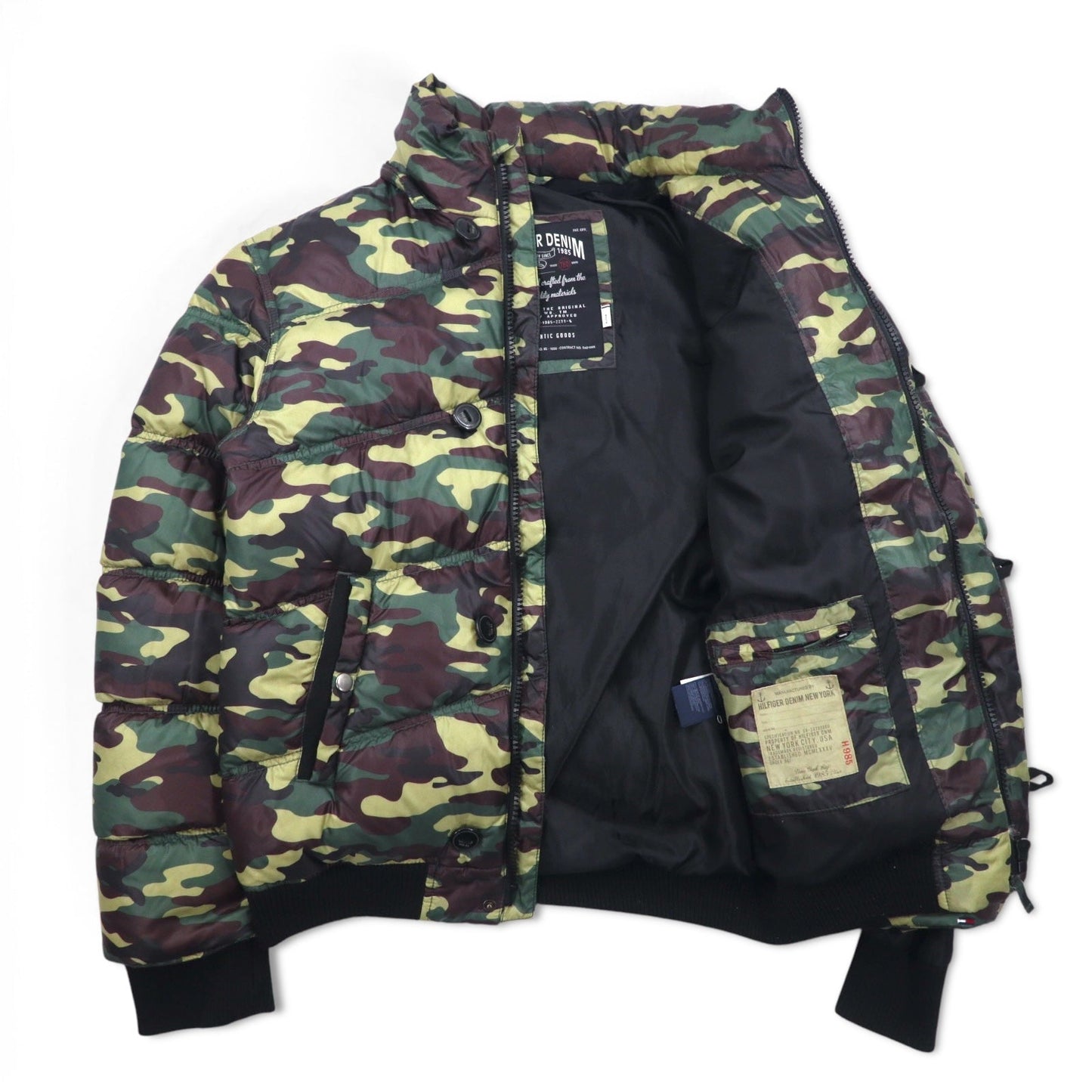 HILFIGER DENIM カモフラ ダウンジャケット M カーキ ポリエステル フード着脱式