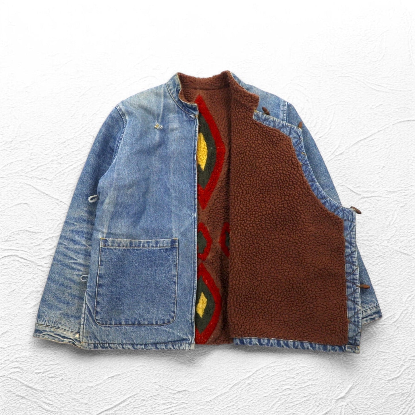 MASH × Phatee チベタンジャケット リバーシブル 作務衣 ボア デニムジャケット M ブルー ブラウン