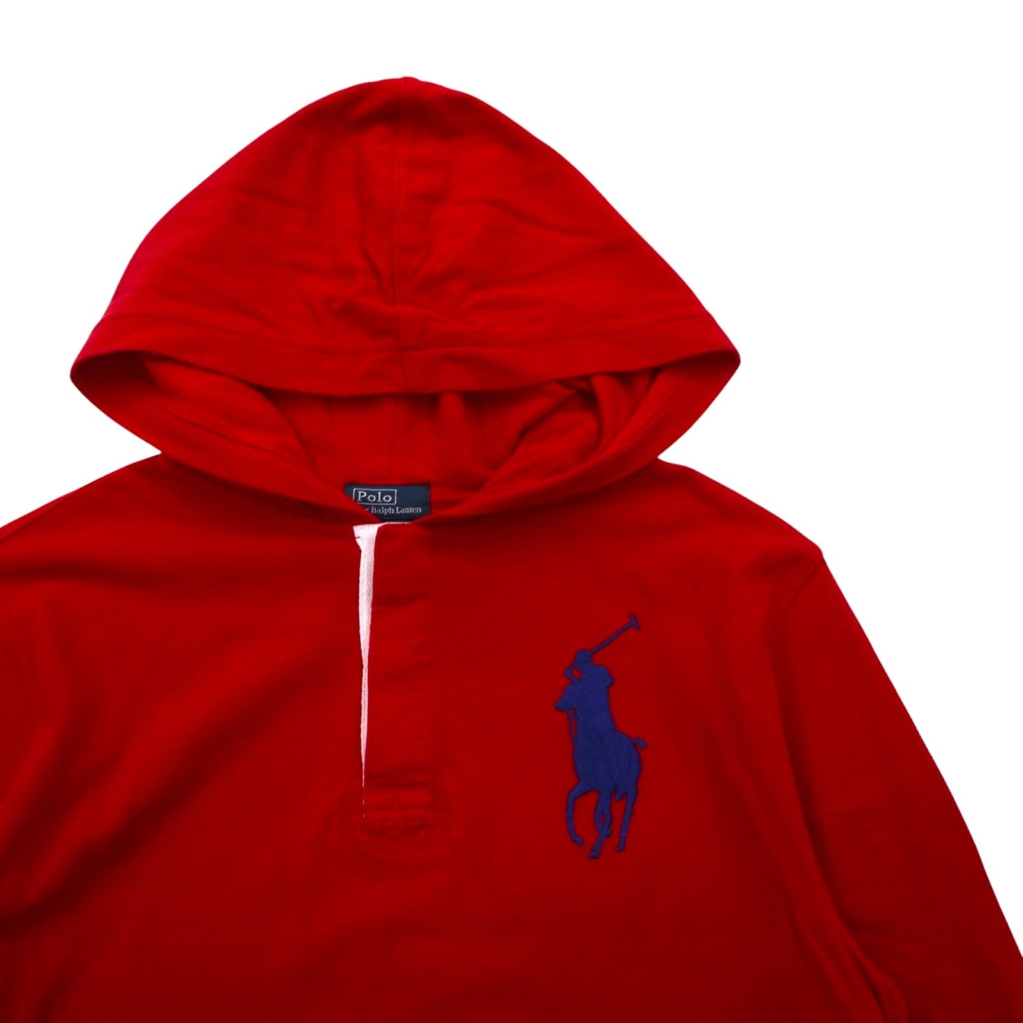 Polo by Ralph Lauren ビッグポニー刺繍 ハーフボタン パーカー S レッド コットン 鹿の子