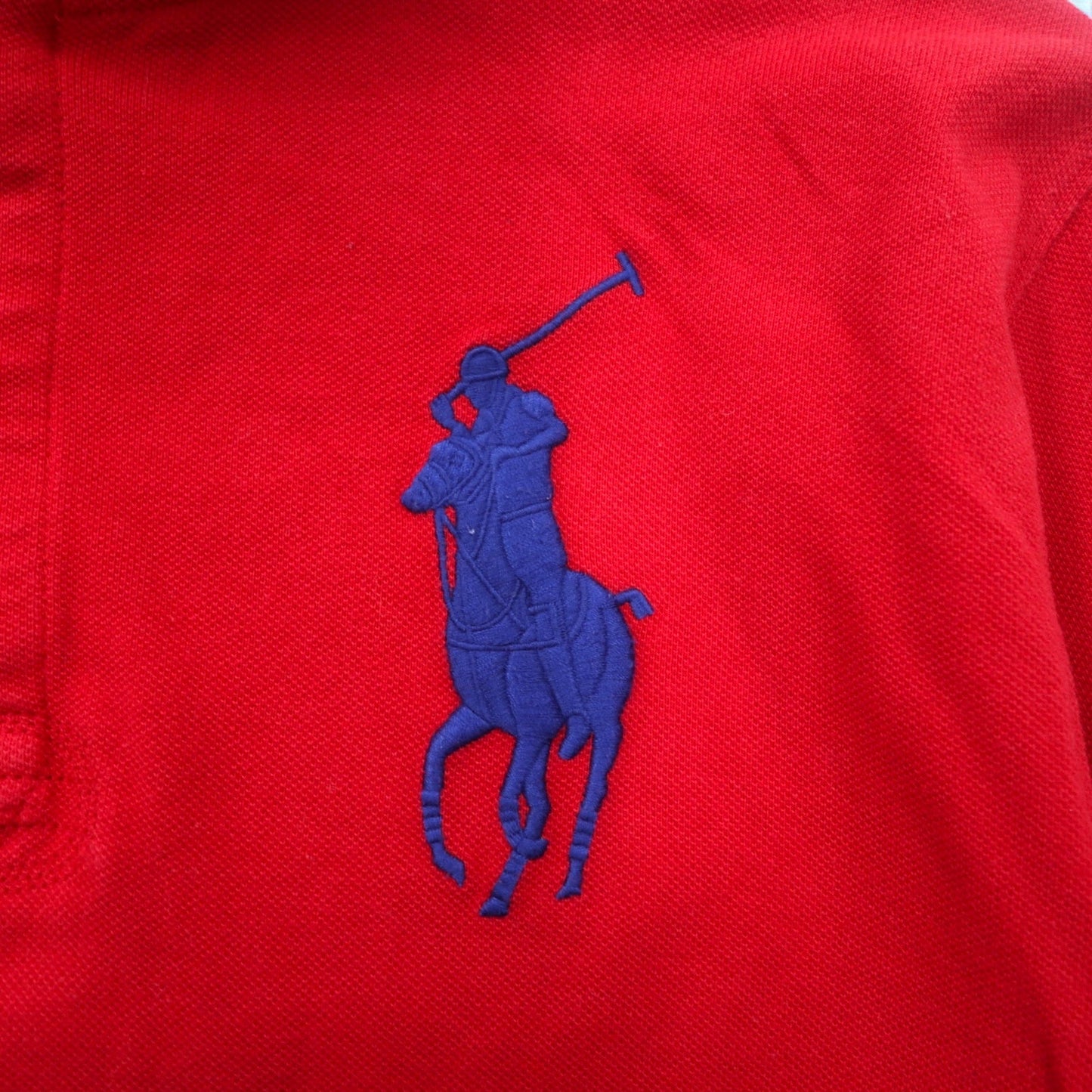 Polo by Ralph Lauren ビッグポニー刺繍 ハーフボタン パーカー S レッド コットン 鹿の子