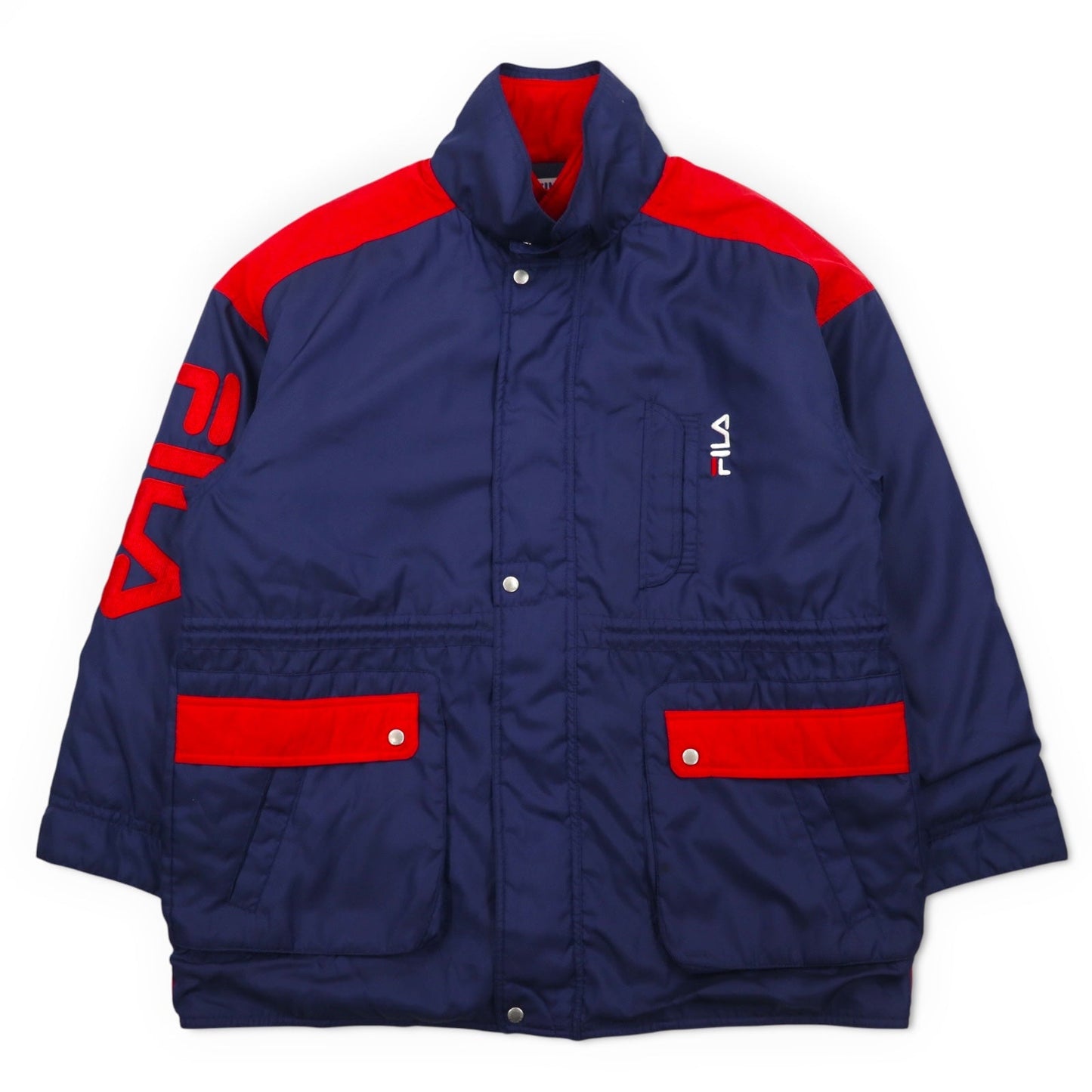 FILA 90年代 セーリングジャケット XL ネイビー ポリエステル ドローコード キルティングライナー