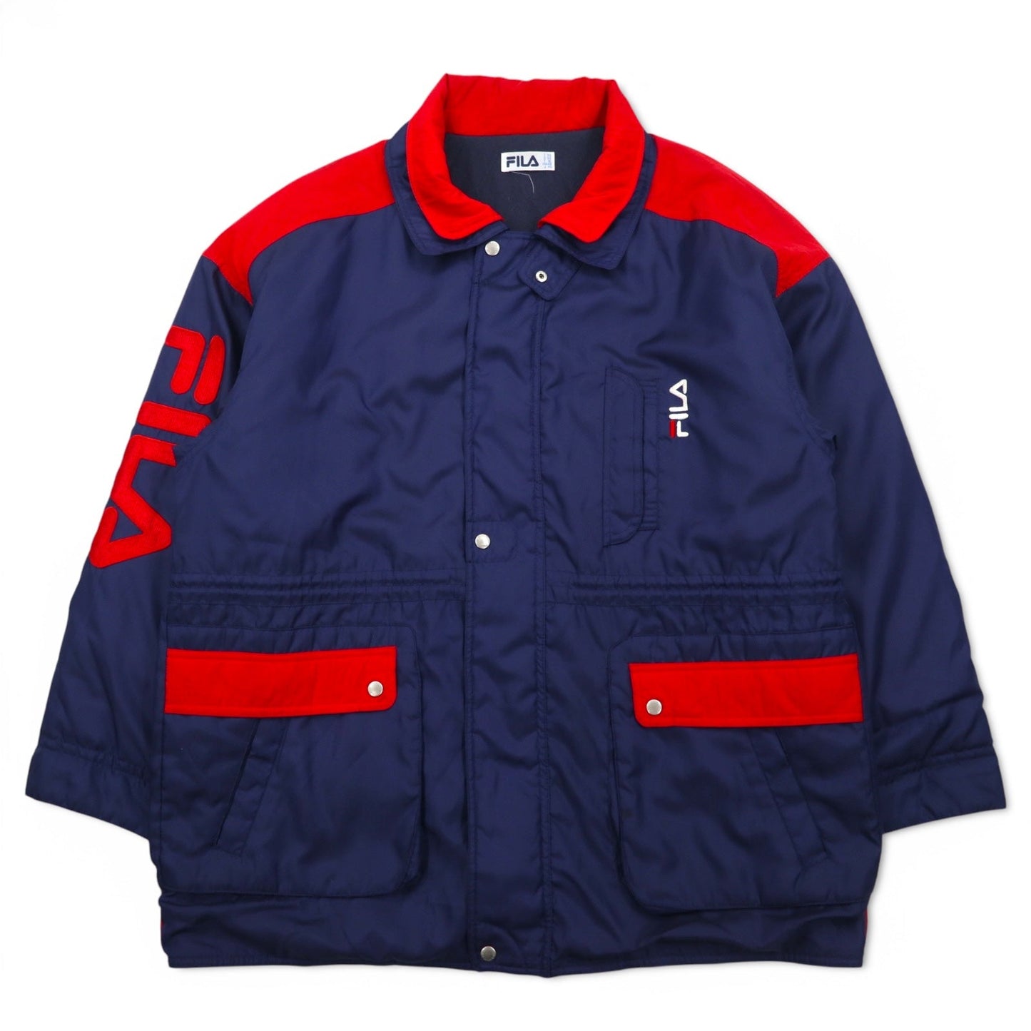 FILA 90年代 セーリングジャケット XL ネイビー ポリエステル ドローコード キルティングライナー