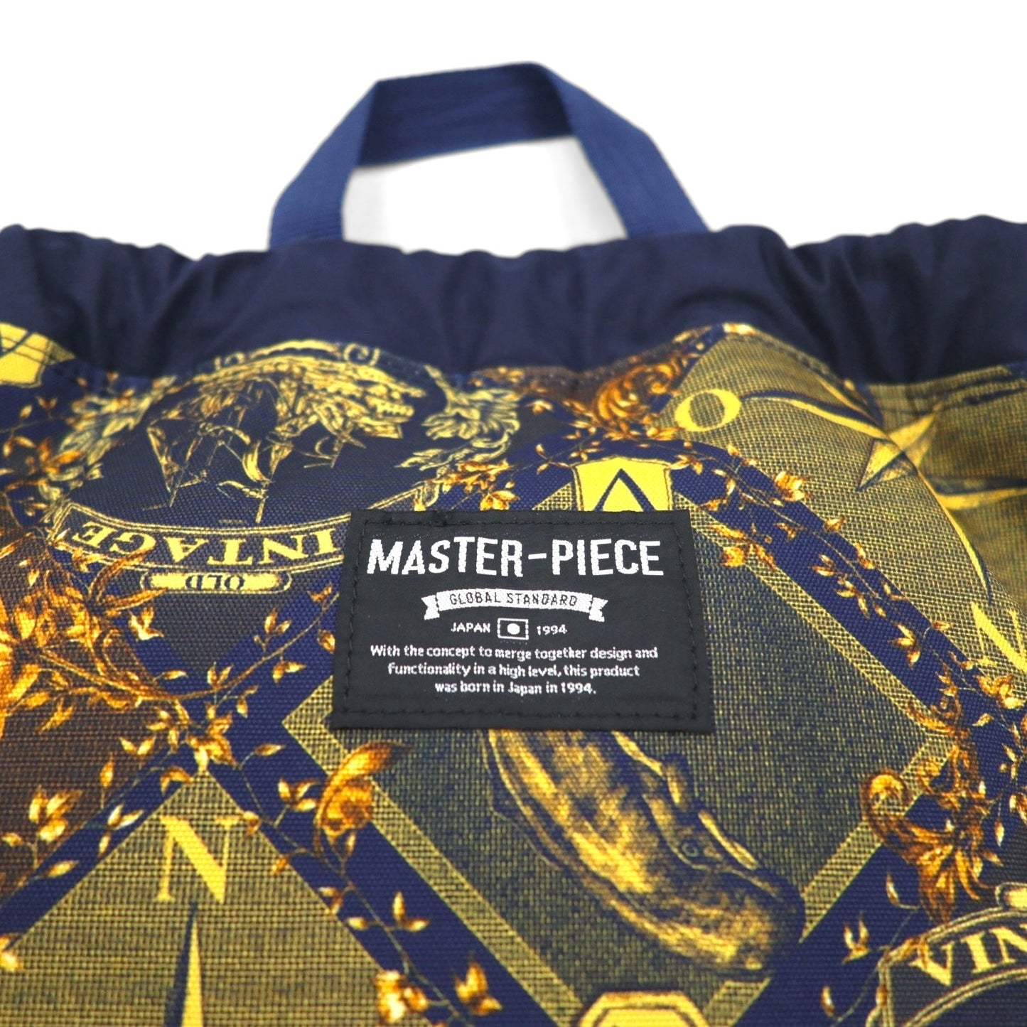 yoshio kubo × MSPC ( MASTER PIECE ) 巾着 リュックサック ナップサック ネイビー ナイロン レザー 日本製