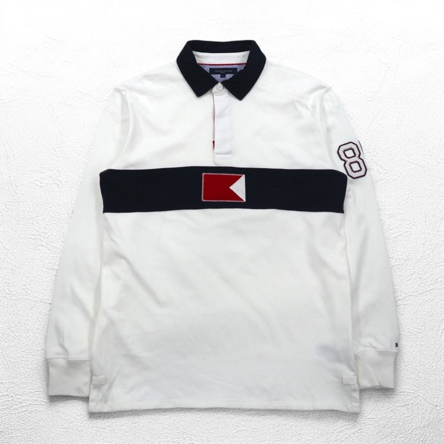 TOMMY HILFIGER SAILING フラッグロゴ ラガーシャツ L ホワイト コットン ナンバリング