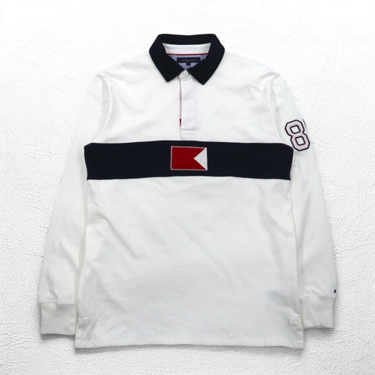 TOMMY HILFIGER SAILING フラッグロゴ ラガーシャツ L ホワイト コットン ナンバリング