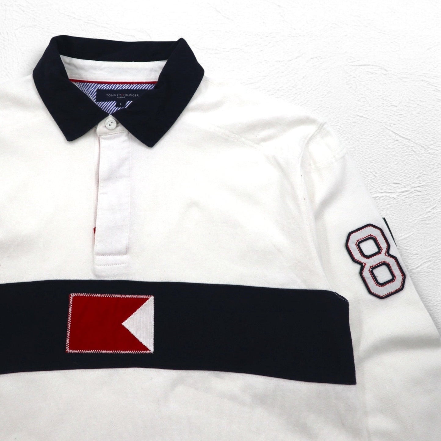 TOMMY HILFIGER SAILING フラッグロゴ ラガーシャツ L ホワイト コットン ナンバリング
