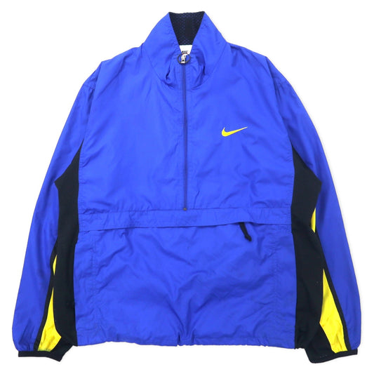 NIKE 90年代 アノラックジャケット ハーフジップ ナイロンジャケット M ブルー ポリエステル メッシュ切り替え 銀タグ スウォッシュロゴ刺繍