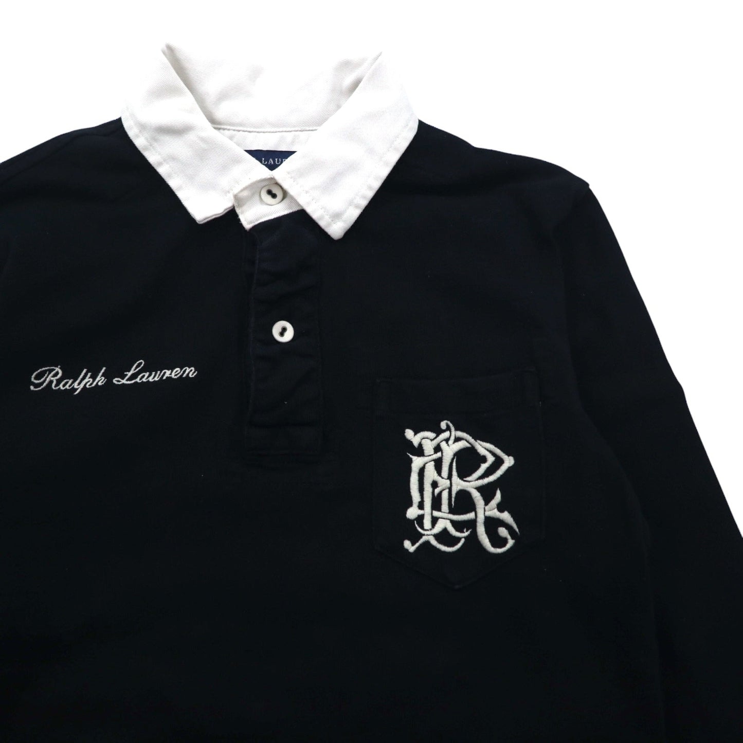 RALPH LAUREN 90年代 ラガーシャツ S ブラック コットン ロゴ 刺繍 ナンバリング