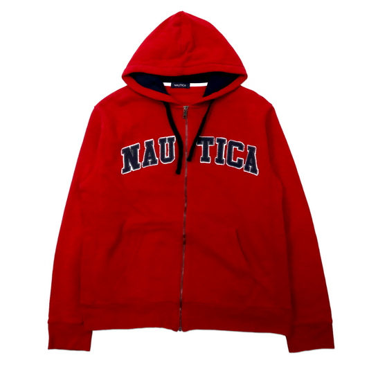 NAUTICA フルジップパーカー L レッド コットン 裏起毛 ロゴ