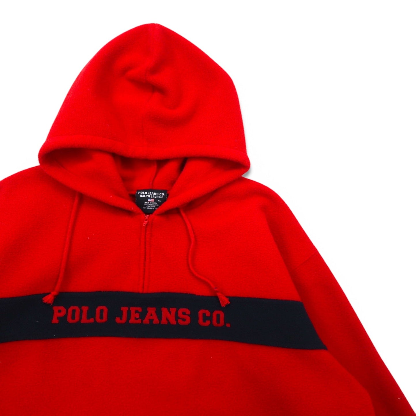 POLO JEANS CO. RALPH LAUREN 90年代 フリース ハーフジップ パーカー XL レッド ポリエステル ロゴ