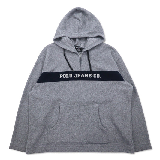 POLO JEANS CO. RALPH LAUREN 90年代 フリース ハーフジップ パーカー L グレー ポリエステル ロゴ