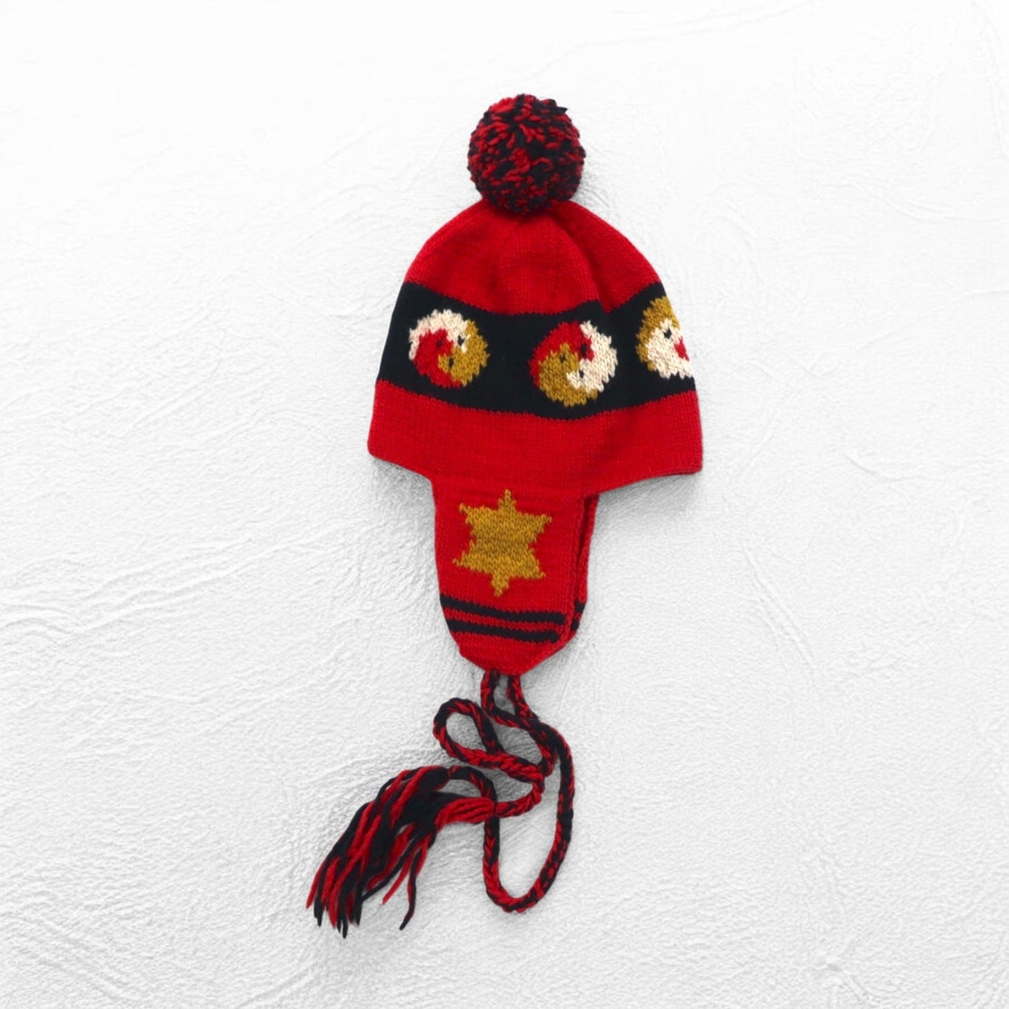 Leh イヤーフラップ ニット キャップ ear flap knit cap ボンボン ニット帽 FREE レッド 耳あて付き